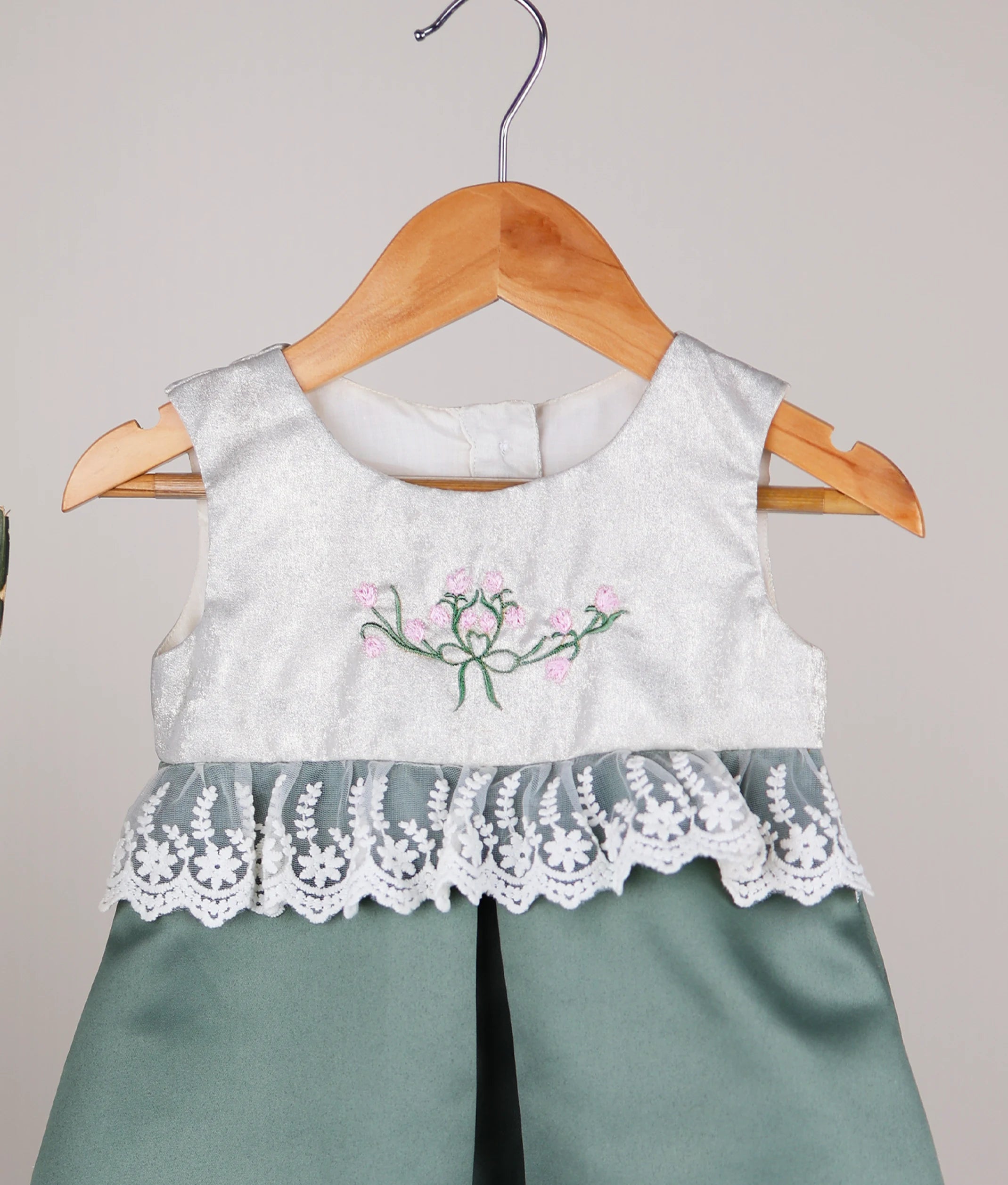 Olive Green Embroidery Aline Frock For Baby Girl [2922]