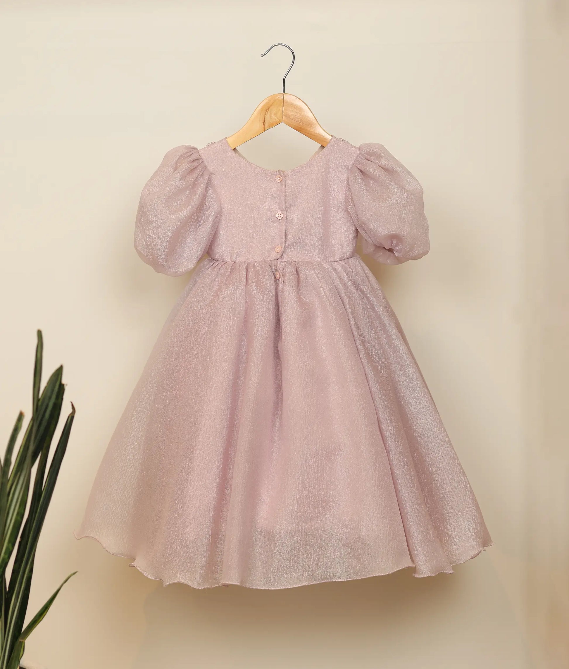 Close view of pastel lavender crush organza butterfly handworked birthday gown 