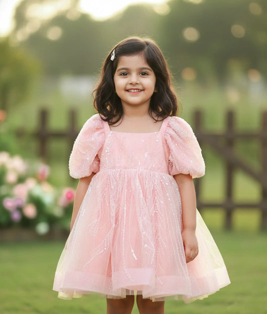 Pink Work Material Birthday Frock For Baby Girl [Ready To Ship: 2962]