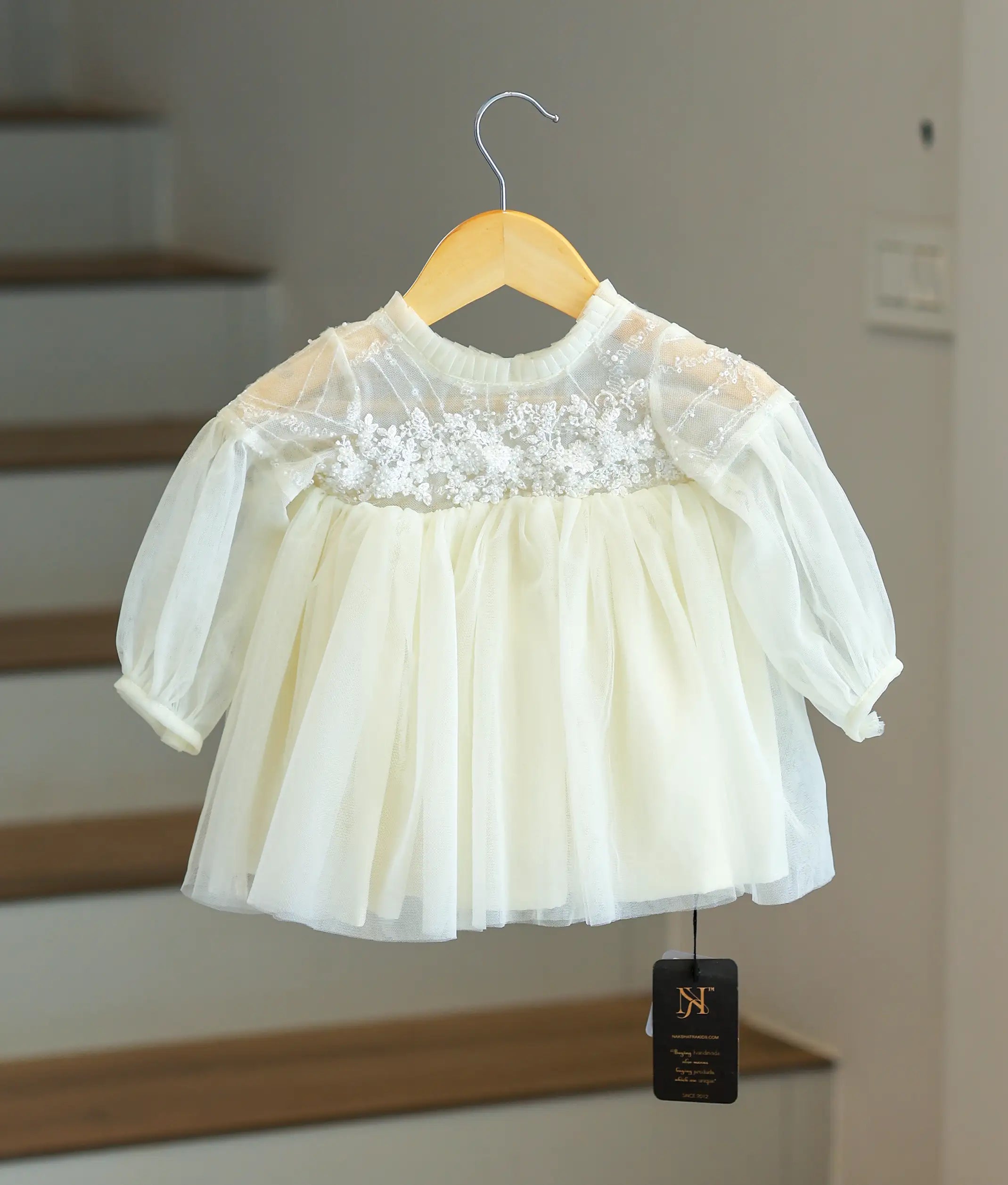 Off-white Work material Christmas Frock for Baby Girl [2964]