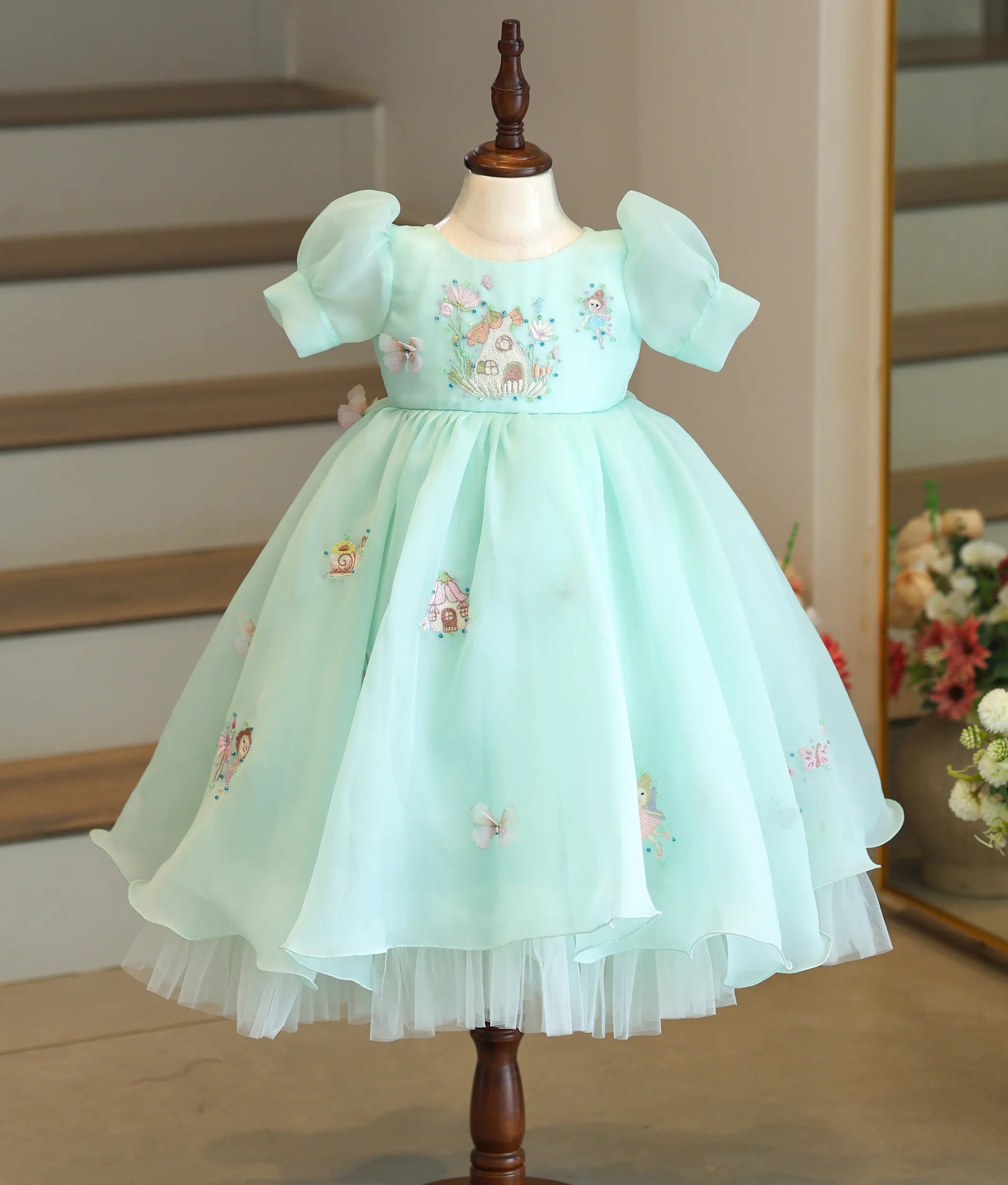 Pastel Green Plain Organza Fairy Theme Birthday Dress For Baby Girl [Pre Order: 5002]