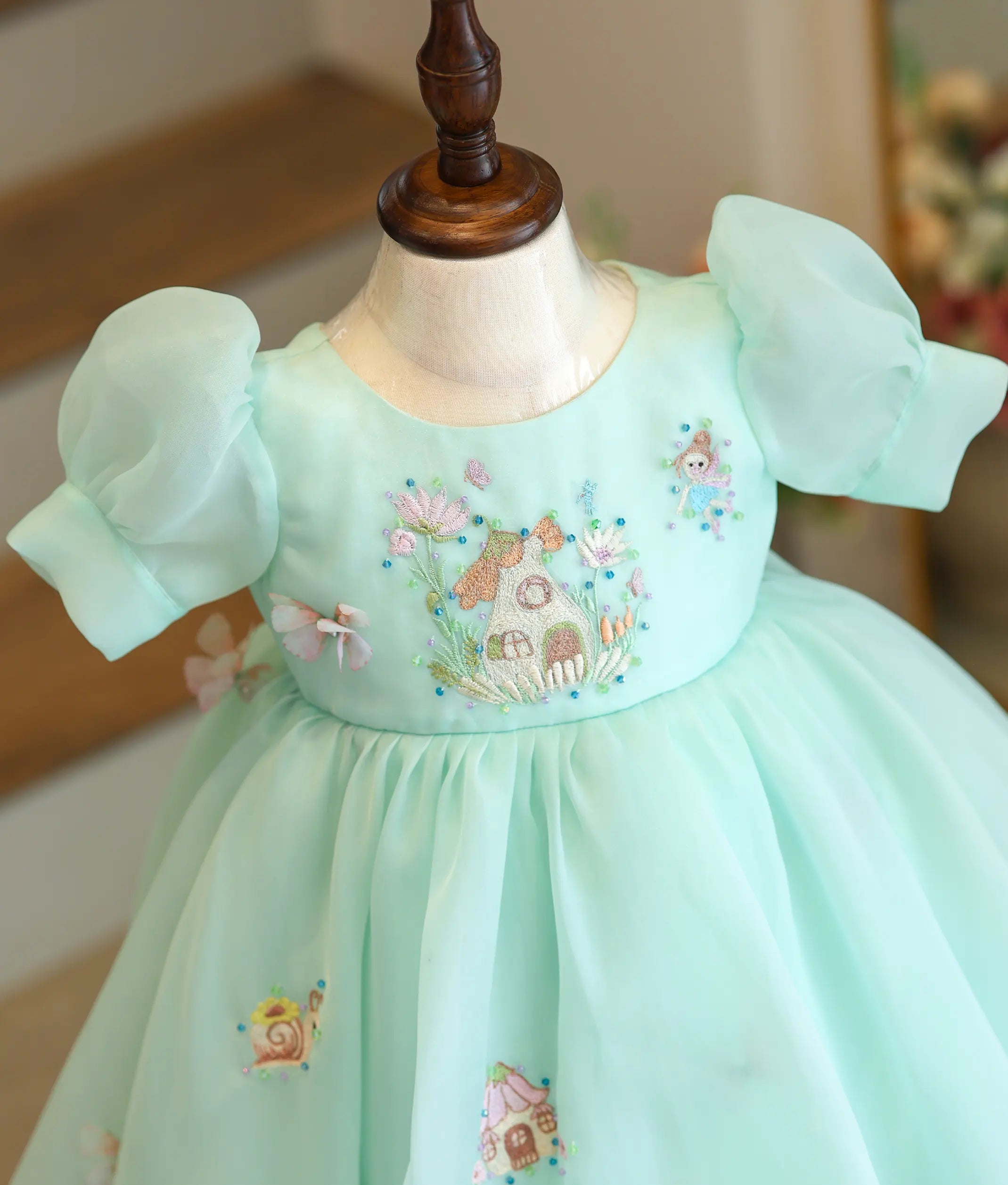 Pastel Green Plain Organza Fairy Theme Birthday Dress For Baby Girl [Pre Order: 5002]