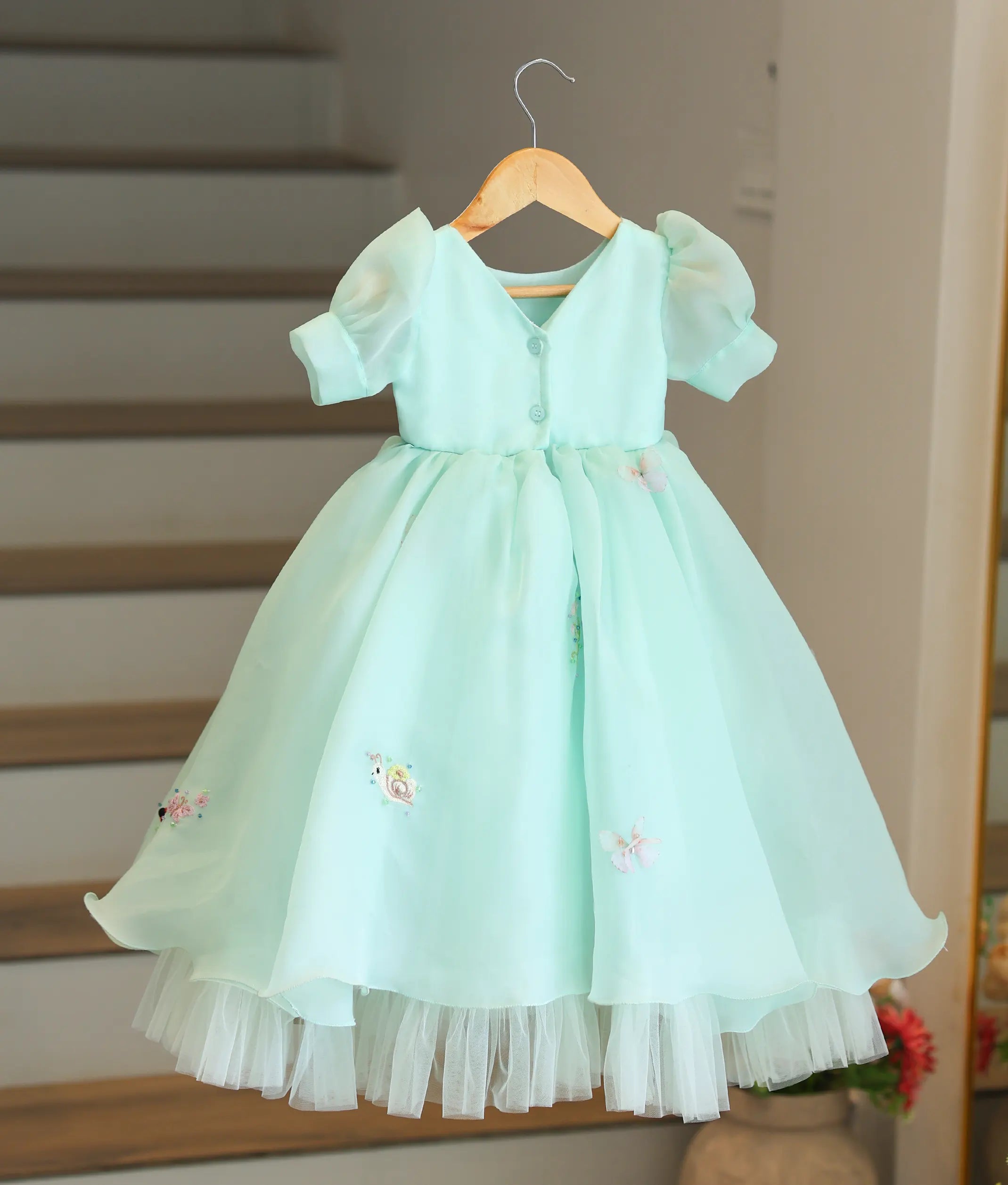 Pastel Green Plain Organza Fairy Theme Birthday Dress For Baby Girl [Pre Order: 5002]