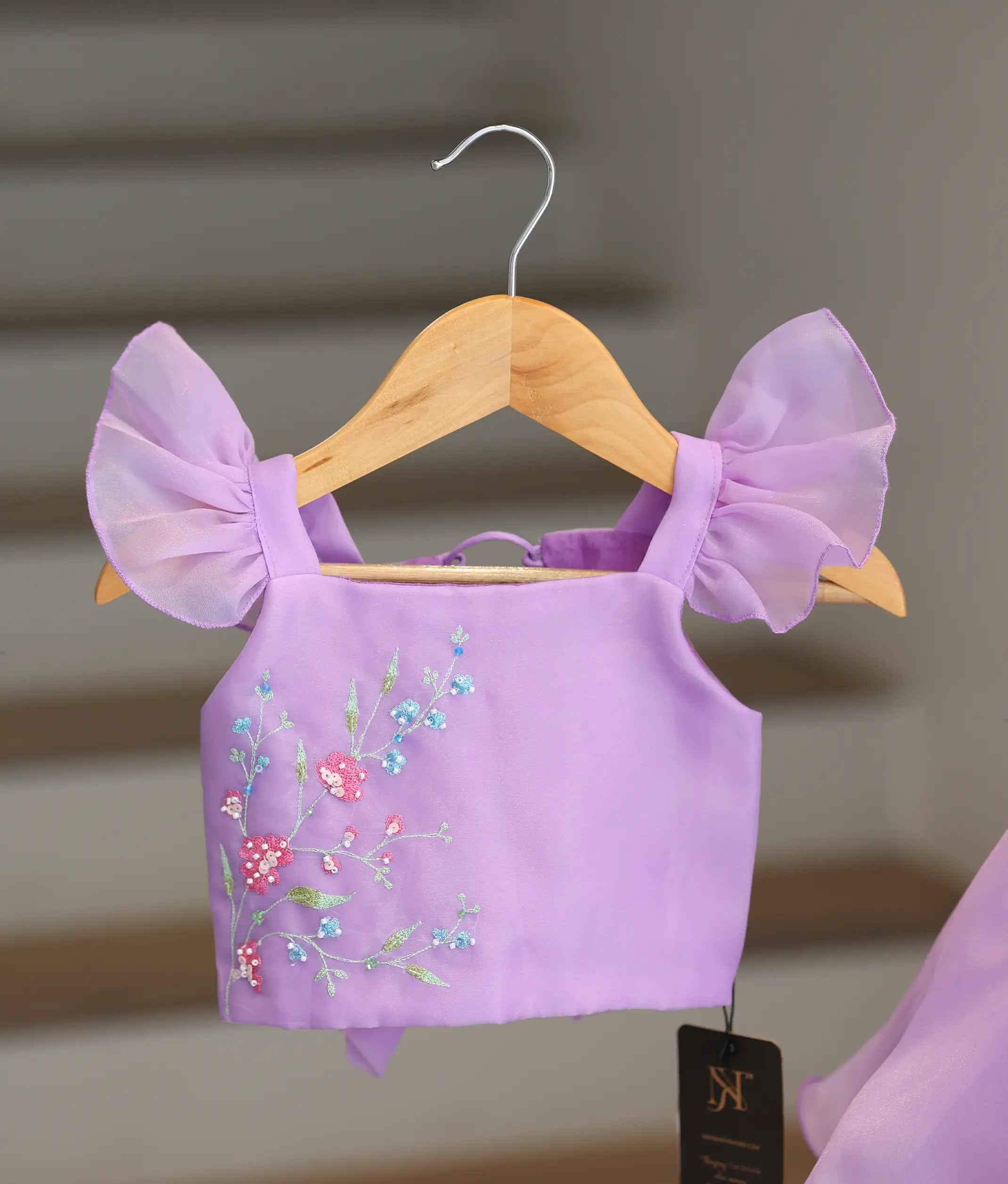 Lavender Plain Organza Handwork Top and Skirt For Baby Girl [5012]