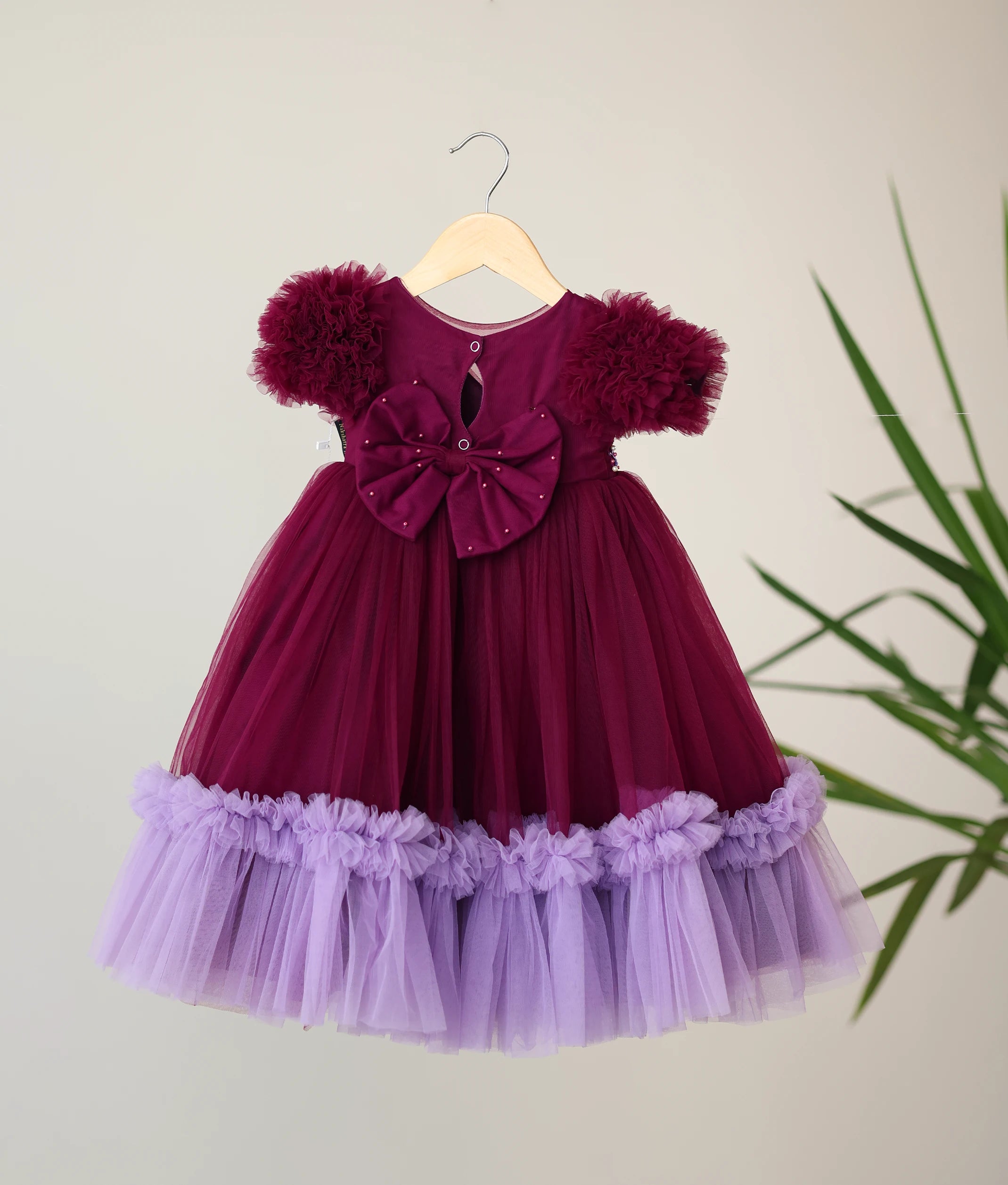 Grape Wine Tulle Net Handworked Birthday Frock For Baby Girl [Ready to ship :5042]