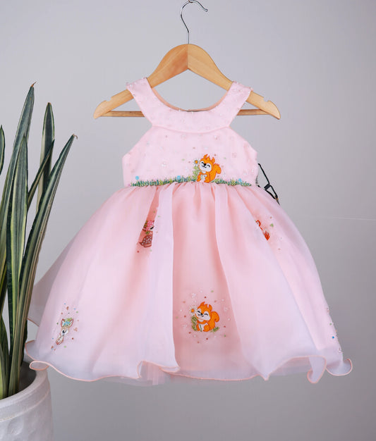 Pastel peach Jungle Theme Birthday Frock For Baby Girl [Ready to Ship: 5052]