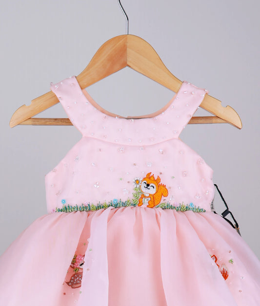 Pastel peach Jungle Theme Birthday Frock For Baby Girl [Ready to Ship: 5052]
