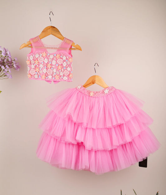Pink Tulle Net Handworked Skirt & Top For Baby Girl [Ready to ship:5054]