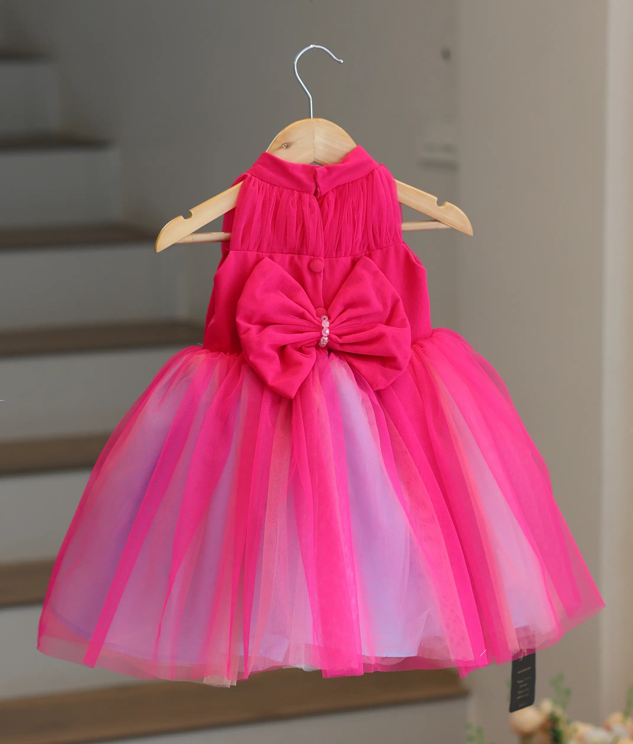 Rani Pink Tulle Net Rainbow Theme Birthday Frock For Baby Girl [Pre Order: 5093]