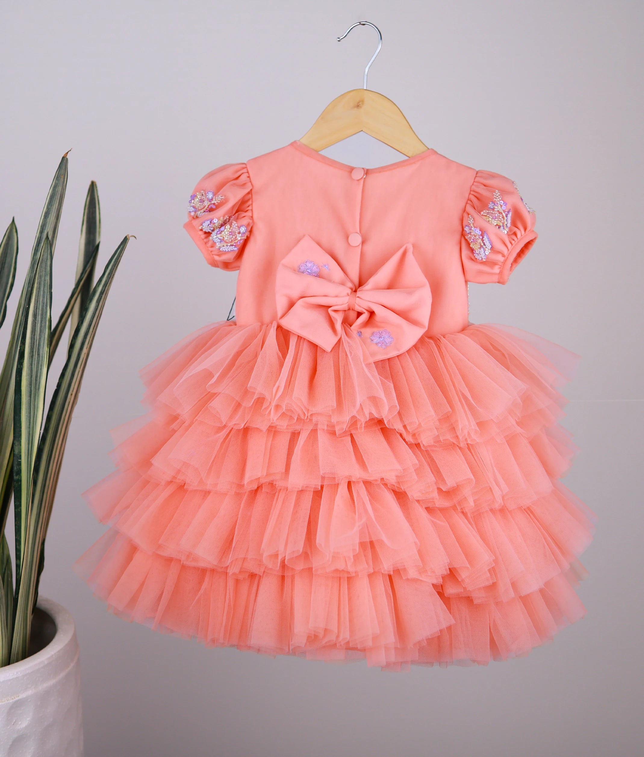 Peach Butterfly Theme Step Birthday Dress For Baby Girl [Pre Order :5119]