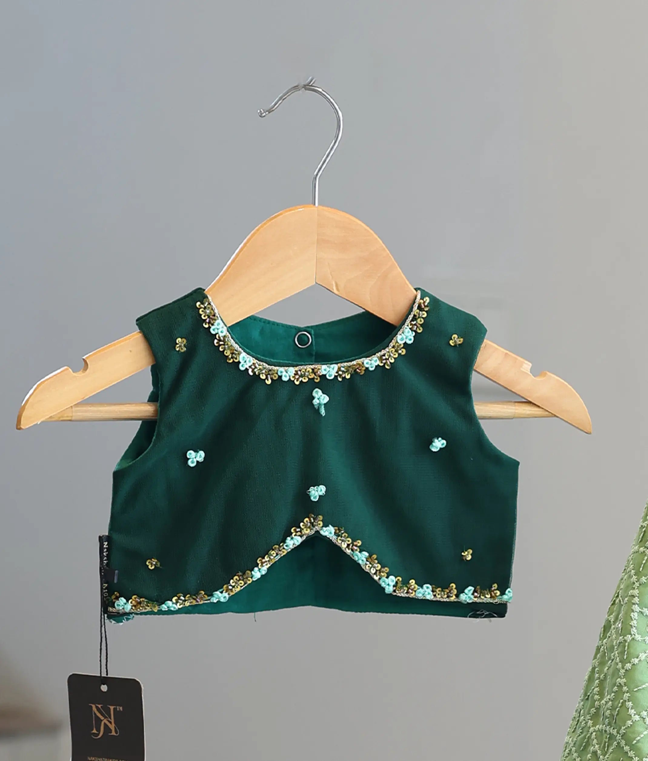 Green Tulle Net Hand worked Top with Georgette Skirt for Baby Girl [5132]