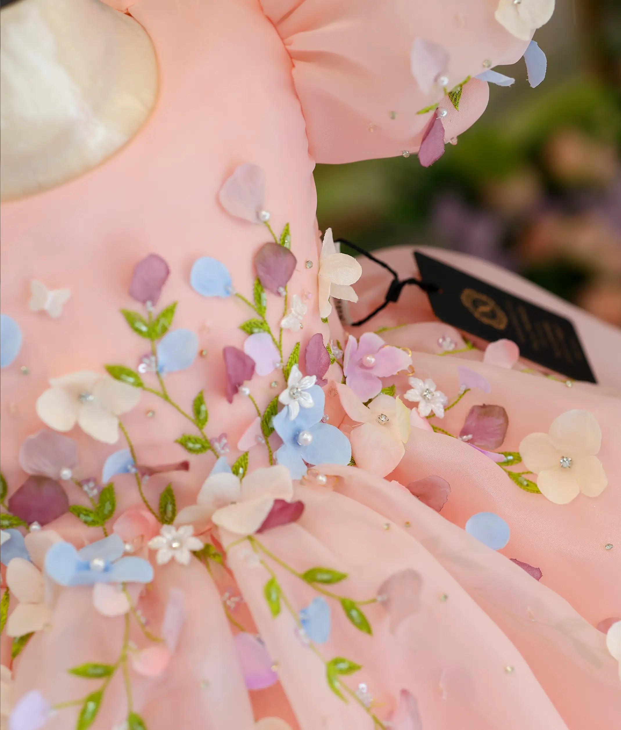 Peach Plain Organza Luxurious  Flower Theme Handworked Birthday Frock For Baby Girl [5141A]