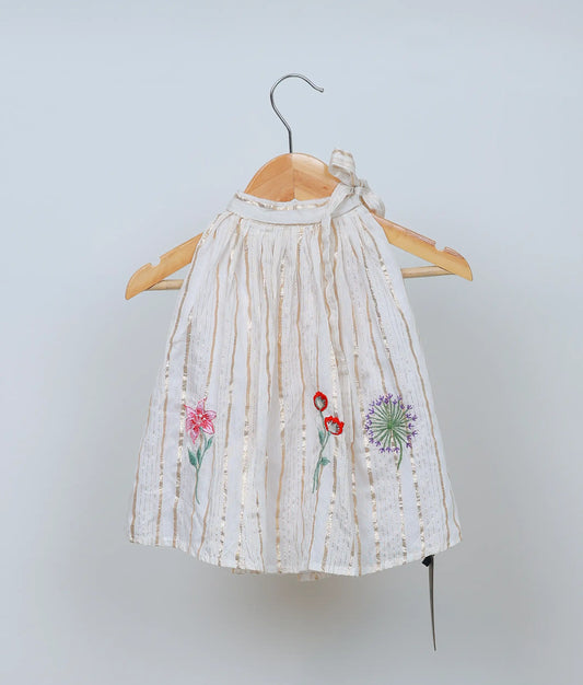 Offwhite Cute Halter Neck Floral Embroidery Frock For Vishu [Ready to ship:5144]