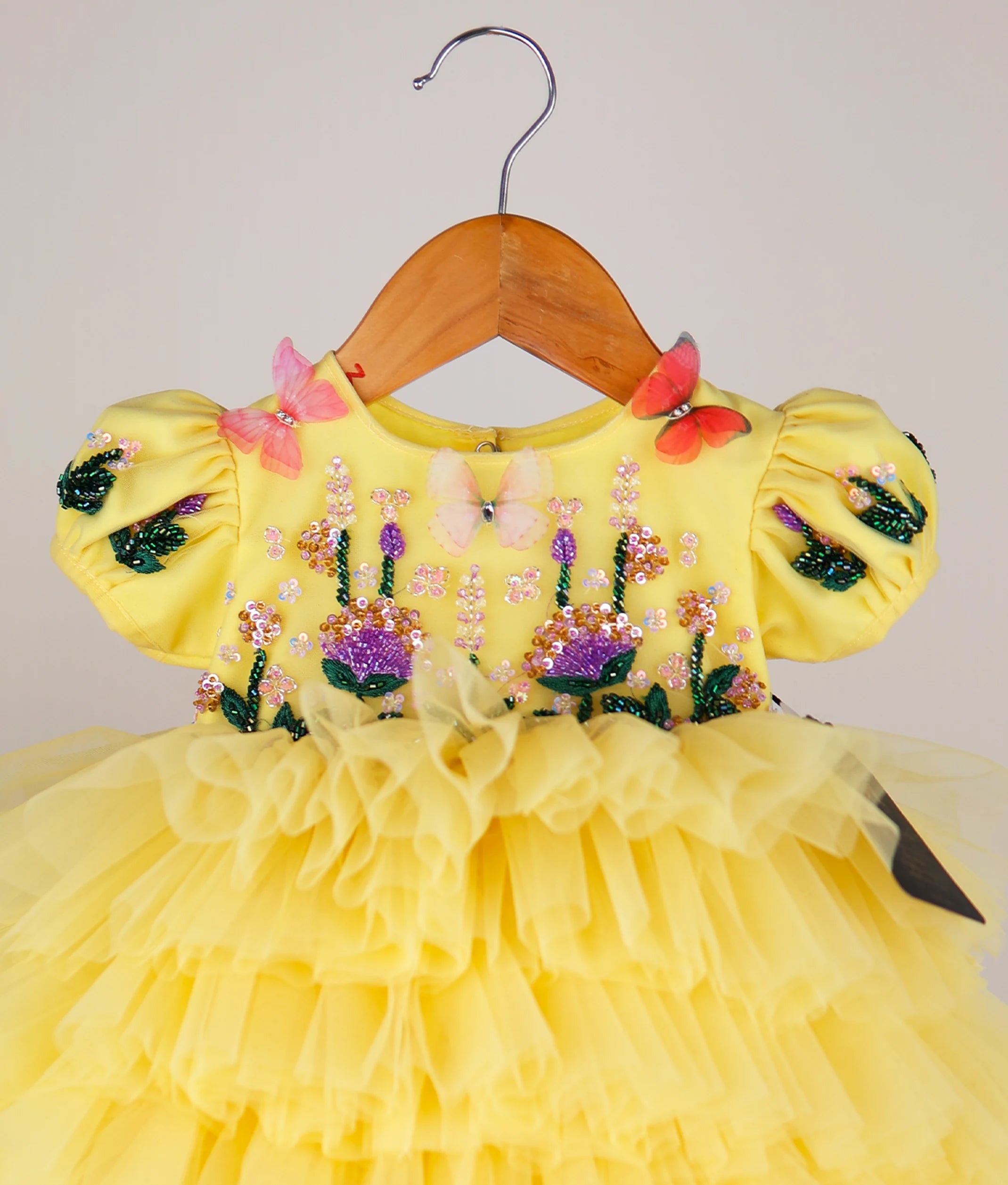 Yellow Handwork Butterfly Theme Step Birthday Dress For Baby Girl [Pre Order :5147]