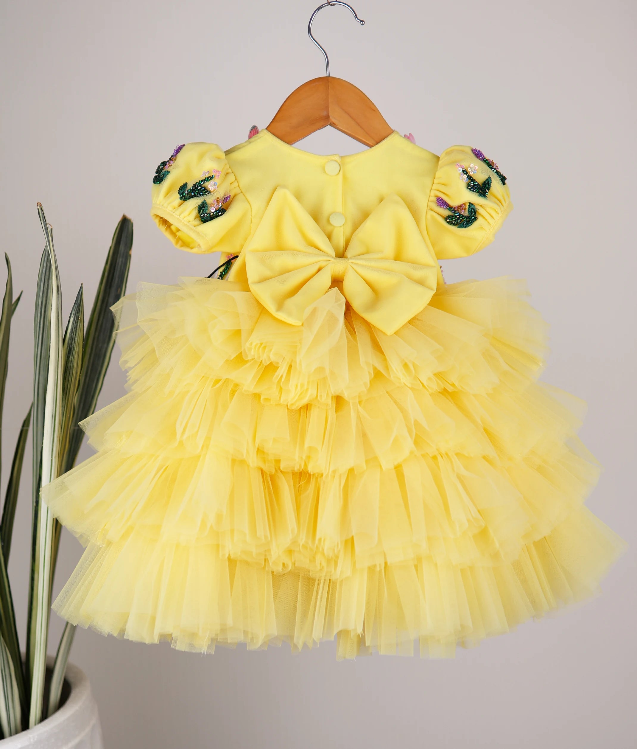 Yellow Handwork Butterfly Theme Step Birthday Dress For Baby Girl [Pre Order :5147]