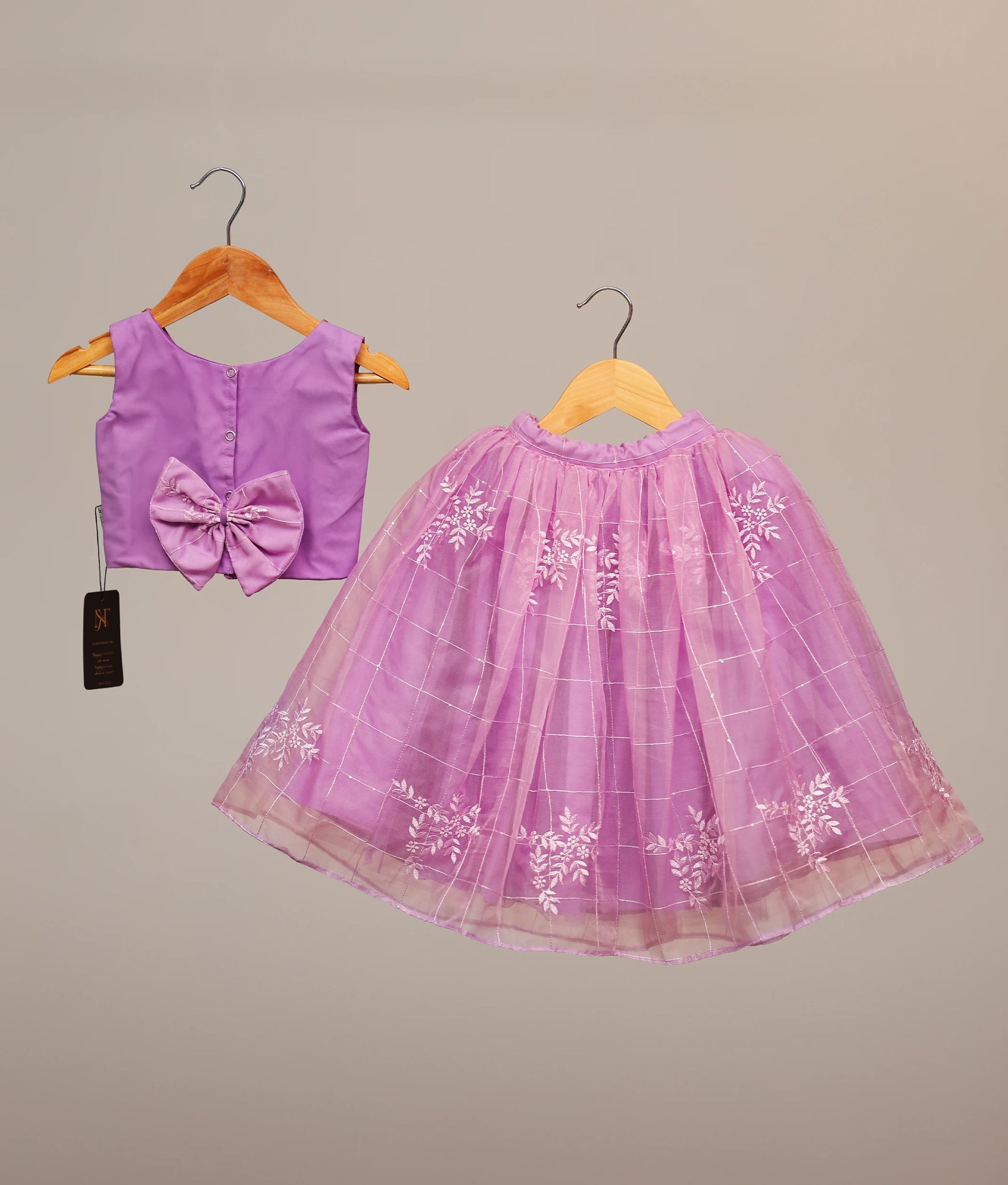 Lavender Floral EMbroidery Skirt And Top For Baby Girl