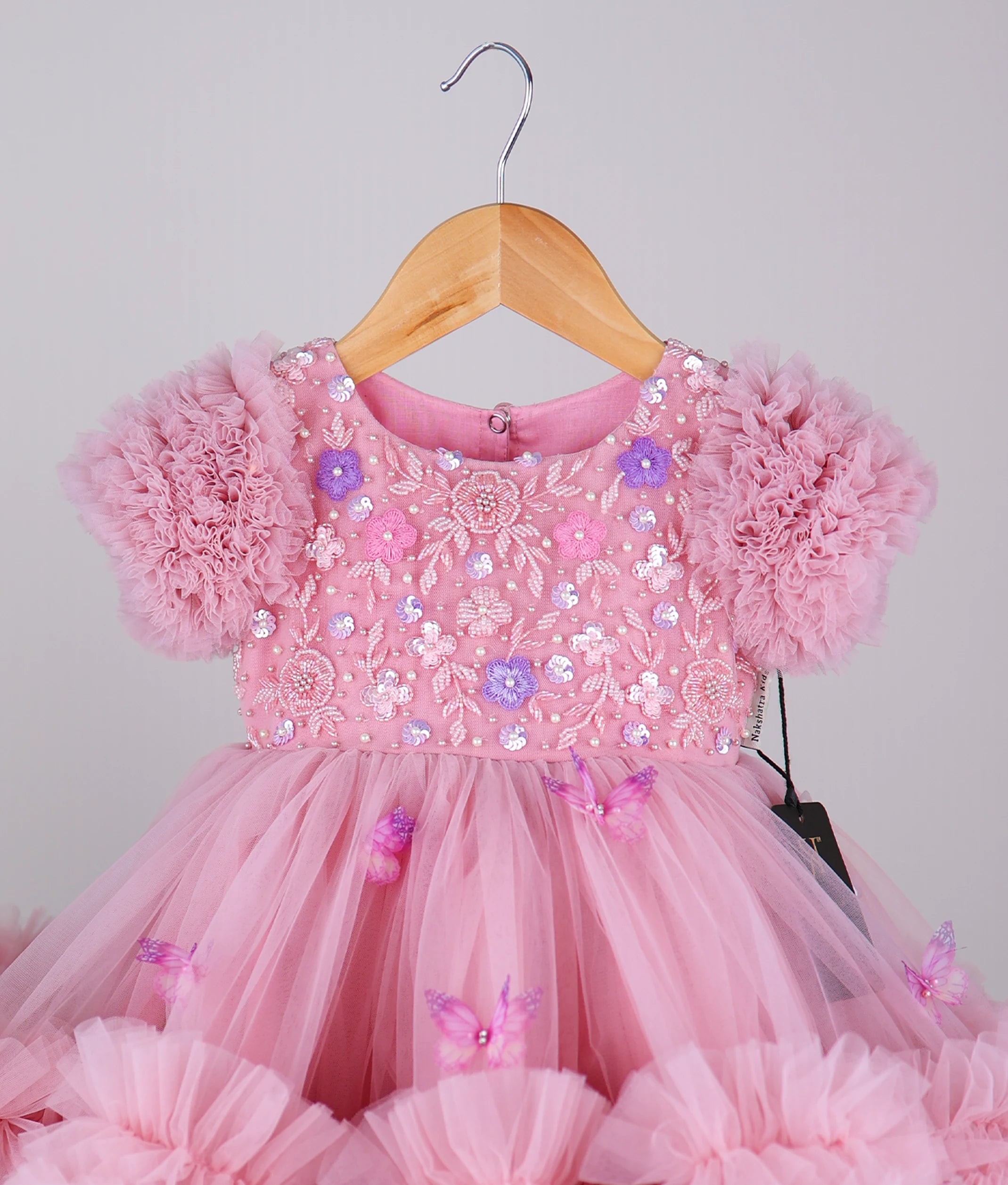 Pink HandWorked Butterfly Theme Birthday Frock For Baby Girl [Pre Order: 5170]