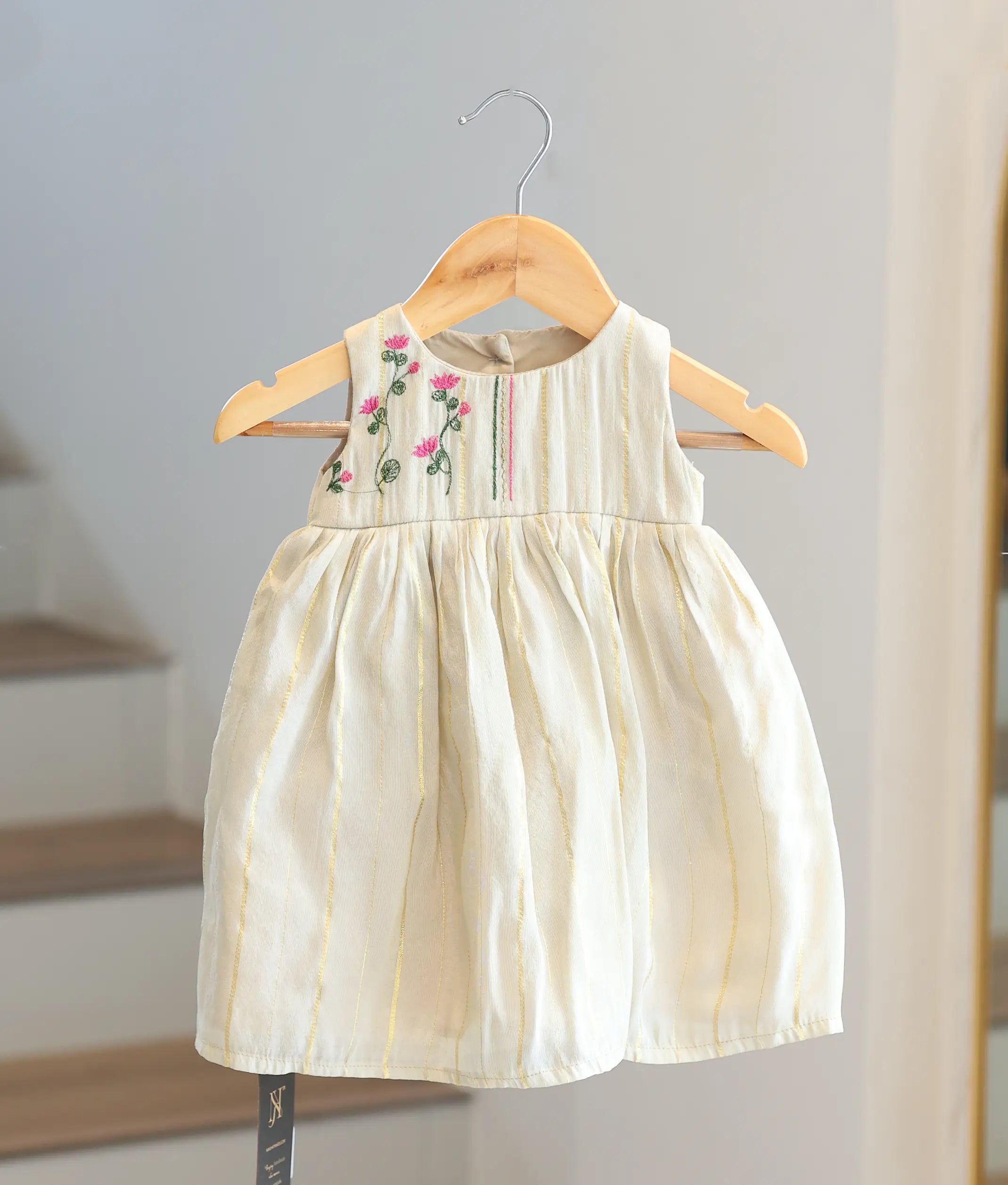 Off-White Cotton Embroidery Frock for Baby Girl [5176]