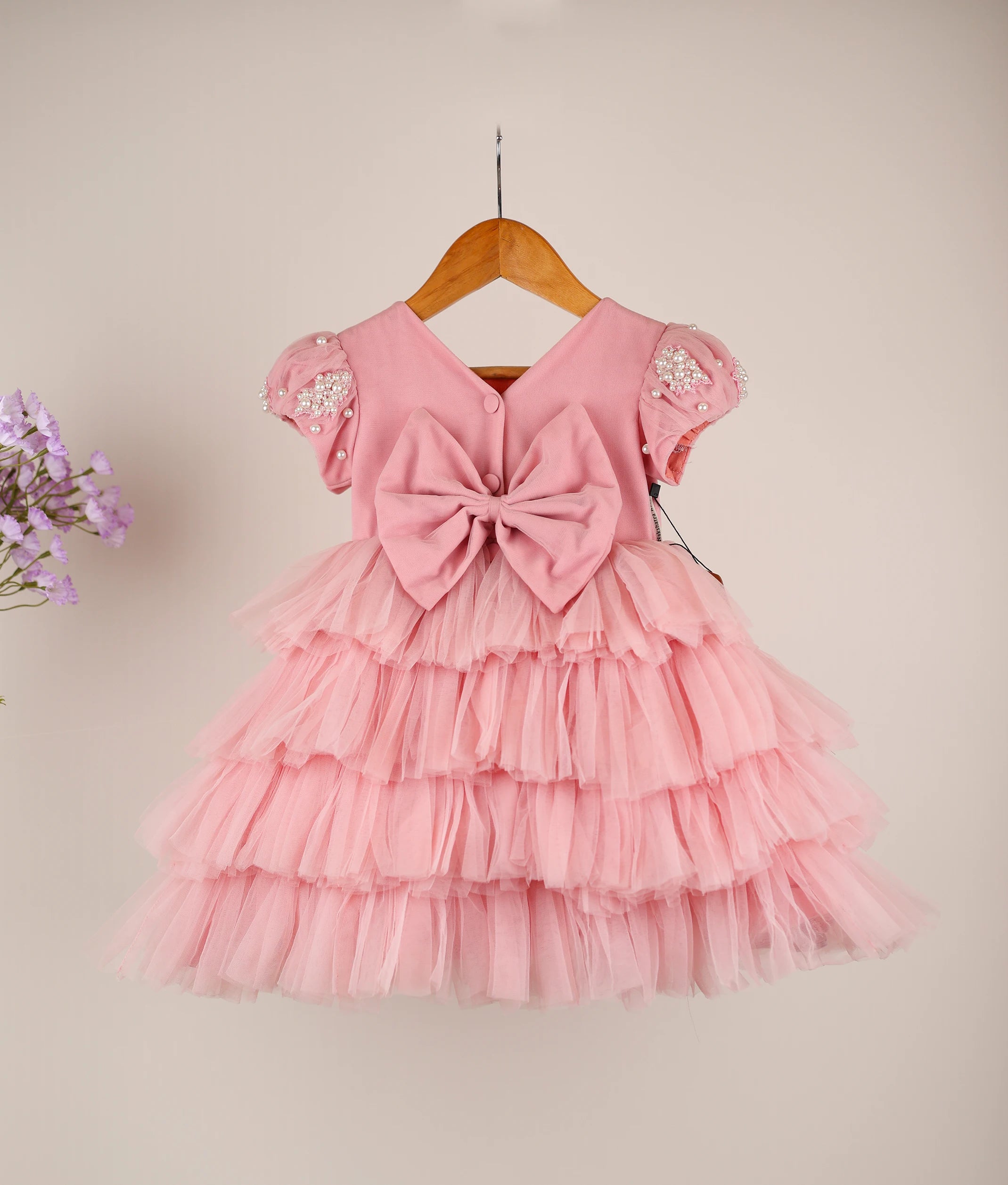 Pink Tulle Net Handworked Rainbow Theme Step Birthday Frock For Baby Girl [Pre-order :5182]