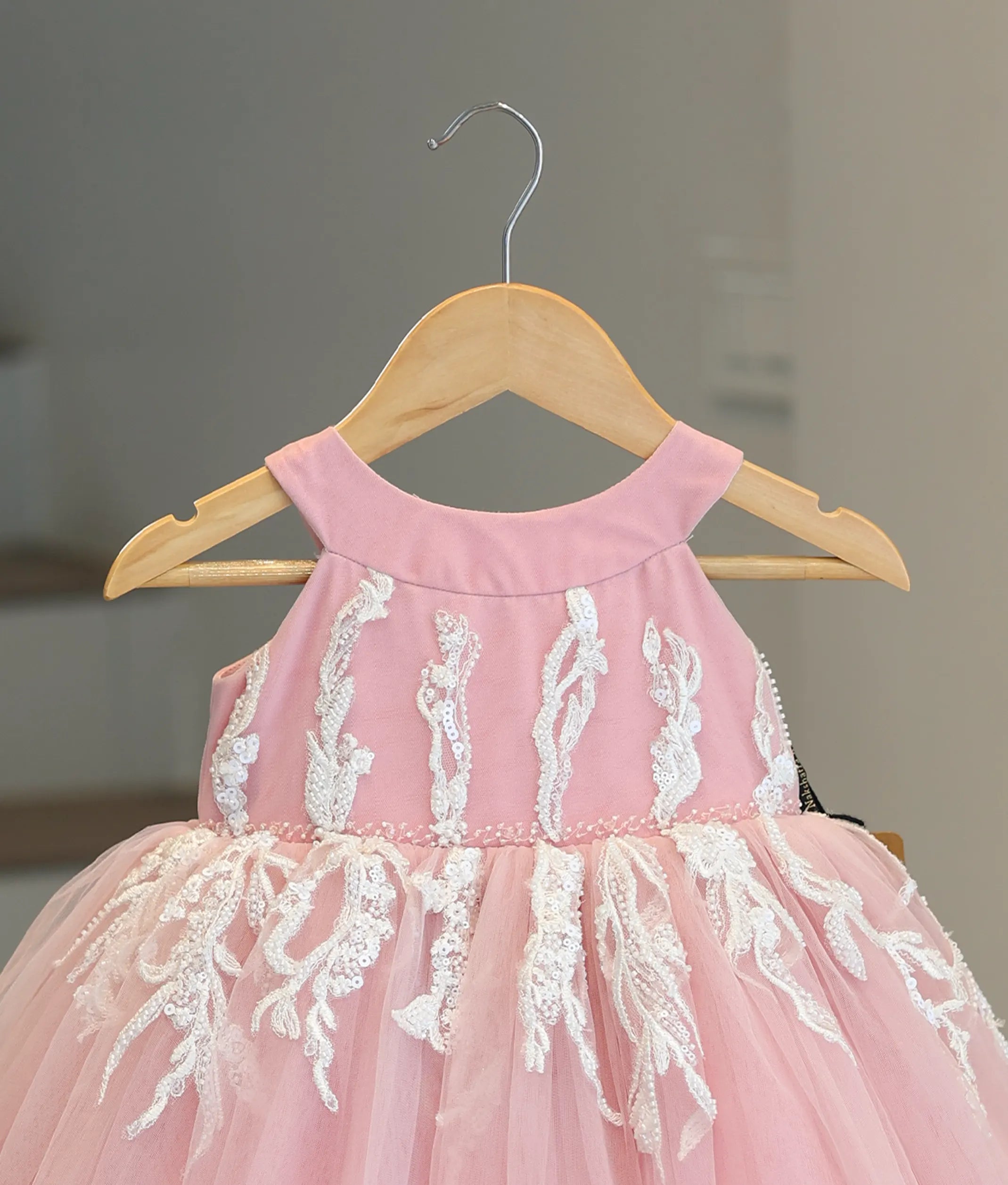 Pastel Pink Tulle Net Floral Applique Birthday Frock [Pre Order: 5208]