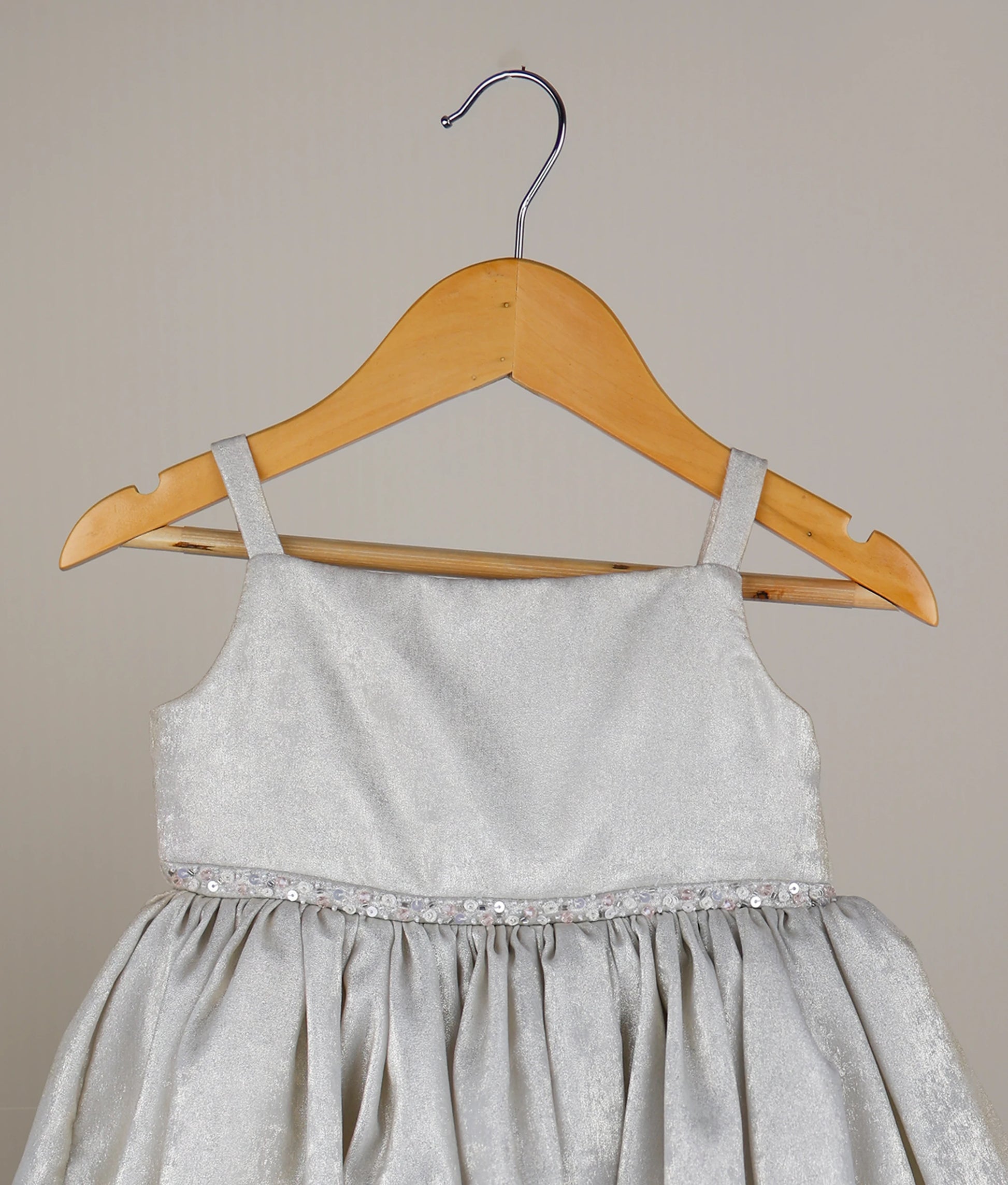 Silver Milan Foil Handworked Birthday Frock For Baby Girl