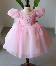 Pink Plain Organza Butterfly Theme Dress For Baby Girl [Pre order:5230]
