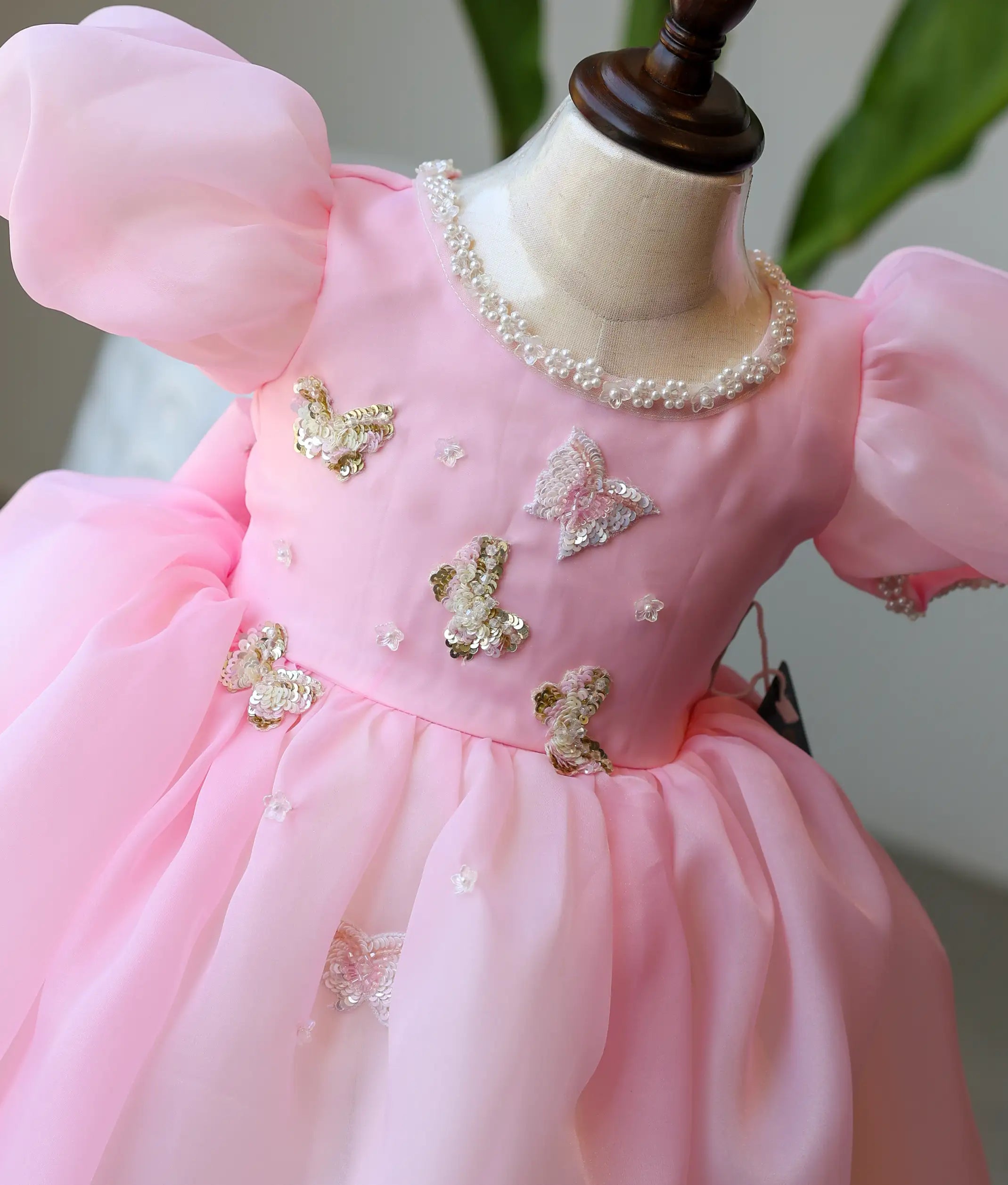 Pink Plain Organza Butterfly Theme Dress For Baby Girl [Pre order:5230]