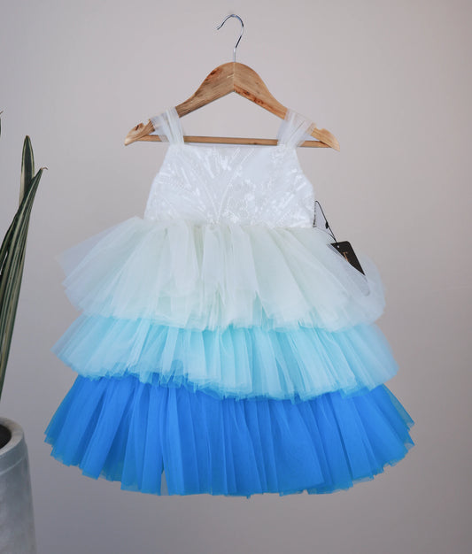 Off White Square Neck Yoke with Multicolor Step Frock For Baby Girl Birthday [Ready To Ship:5243]