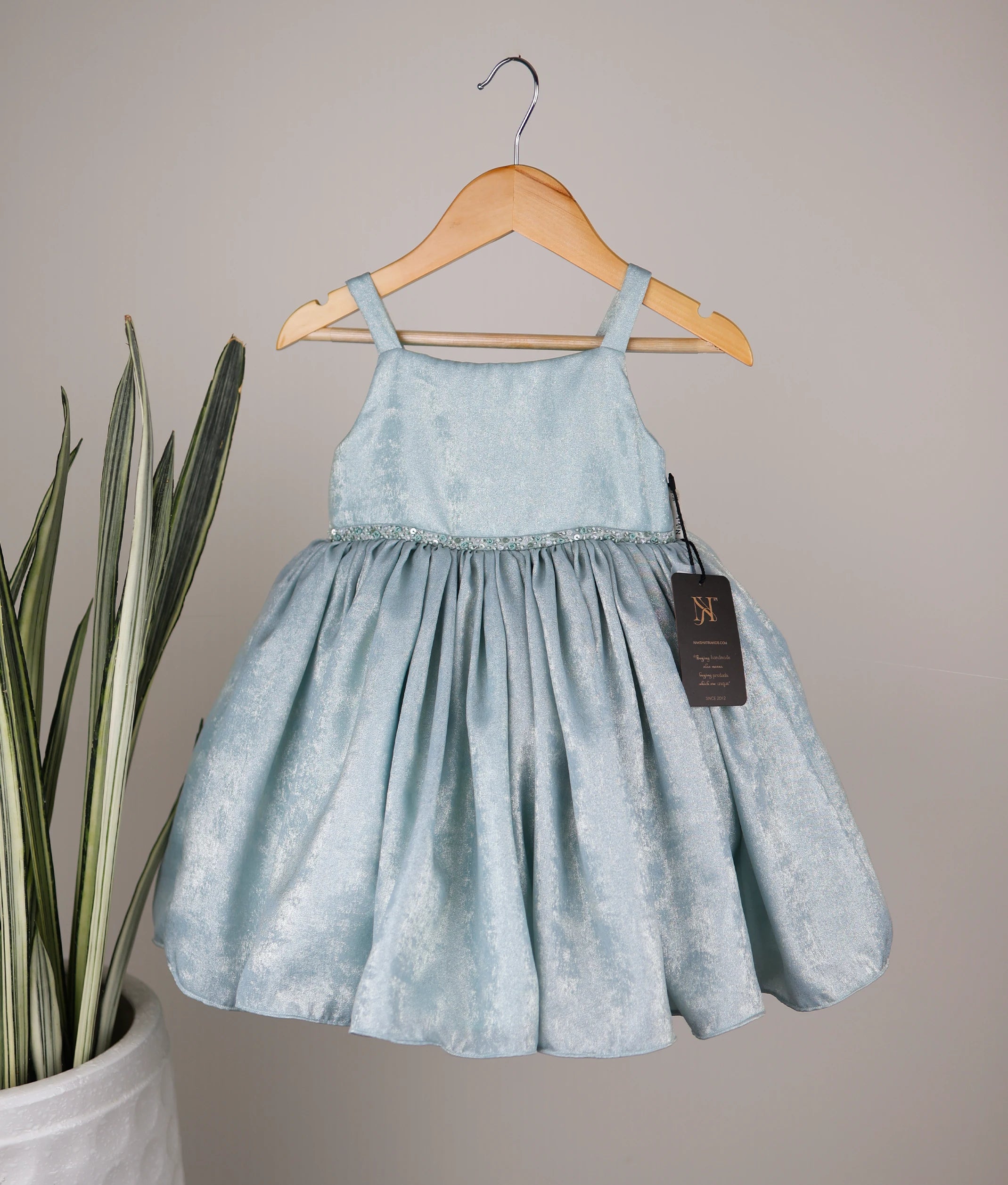 Pastel Blue Milan Foil Hand worked Birthday Frock for Baby Girl [5251]