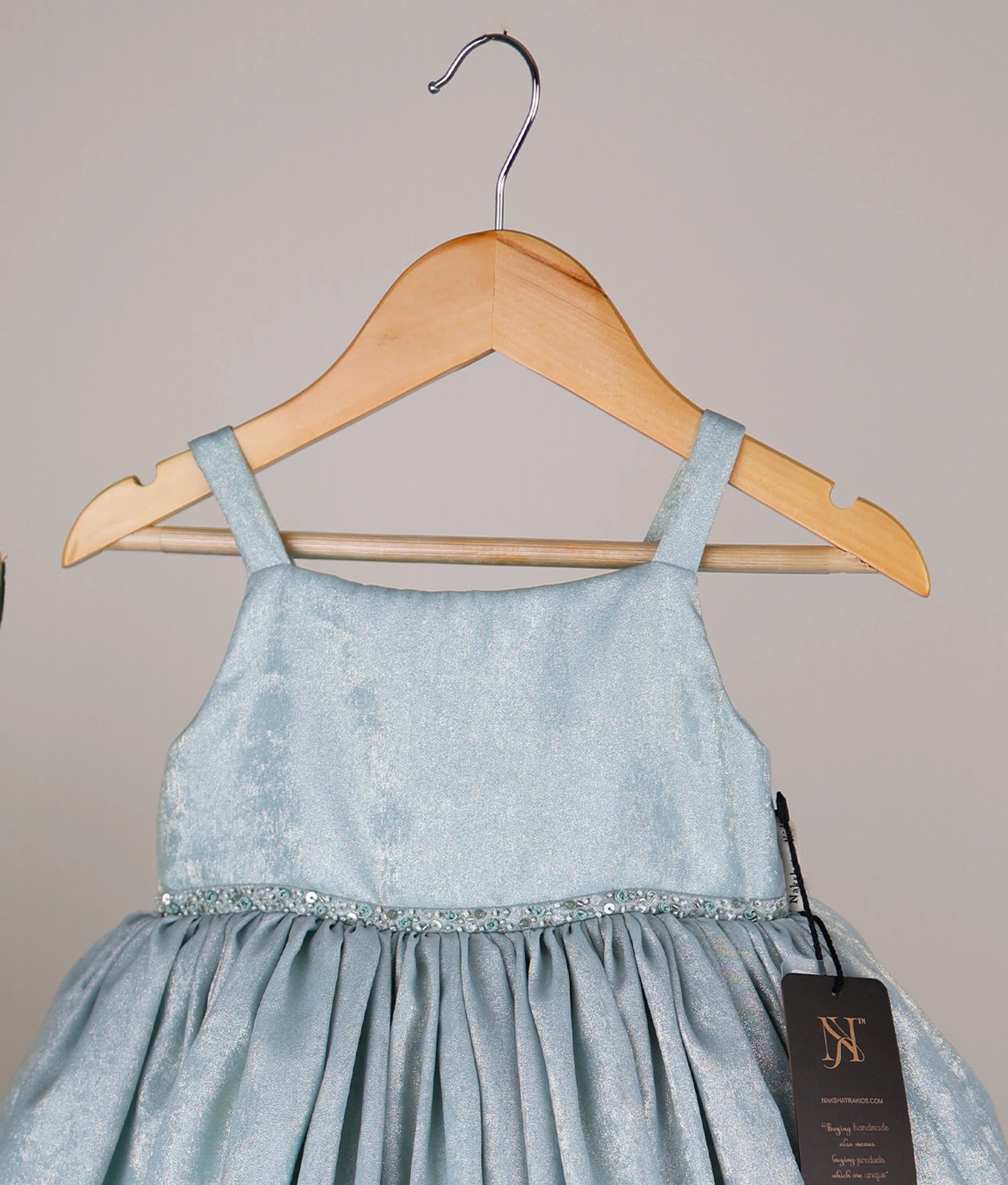 Pastel Blue Milan Foil Hand worked Birthday Frock for Baby Girl [5251]