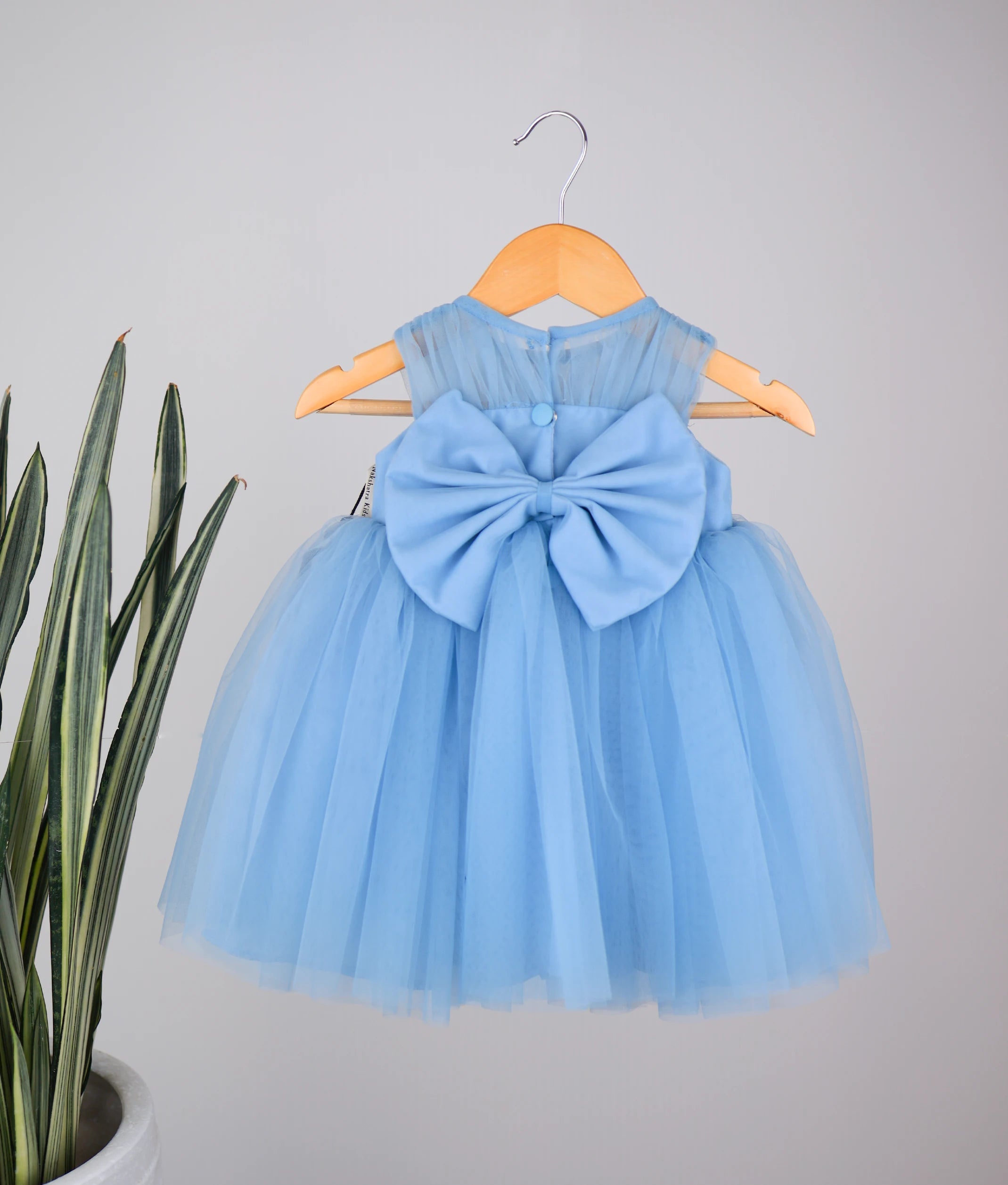 Pastel Blue Tulle Net Floral Embroidery Handworked Birthday Frock For Baby Girl [Ready to ship:5253]