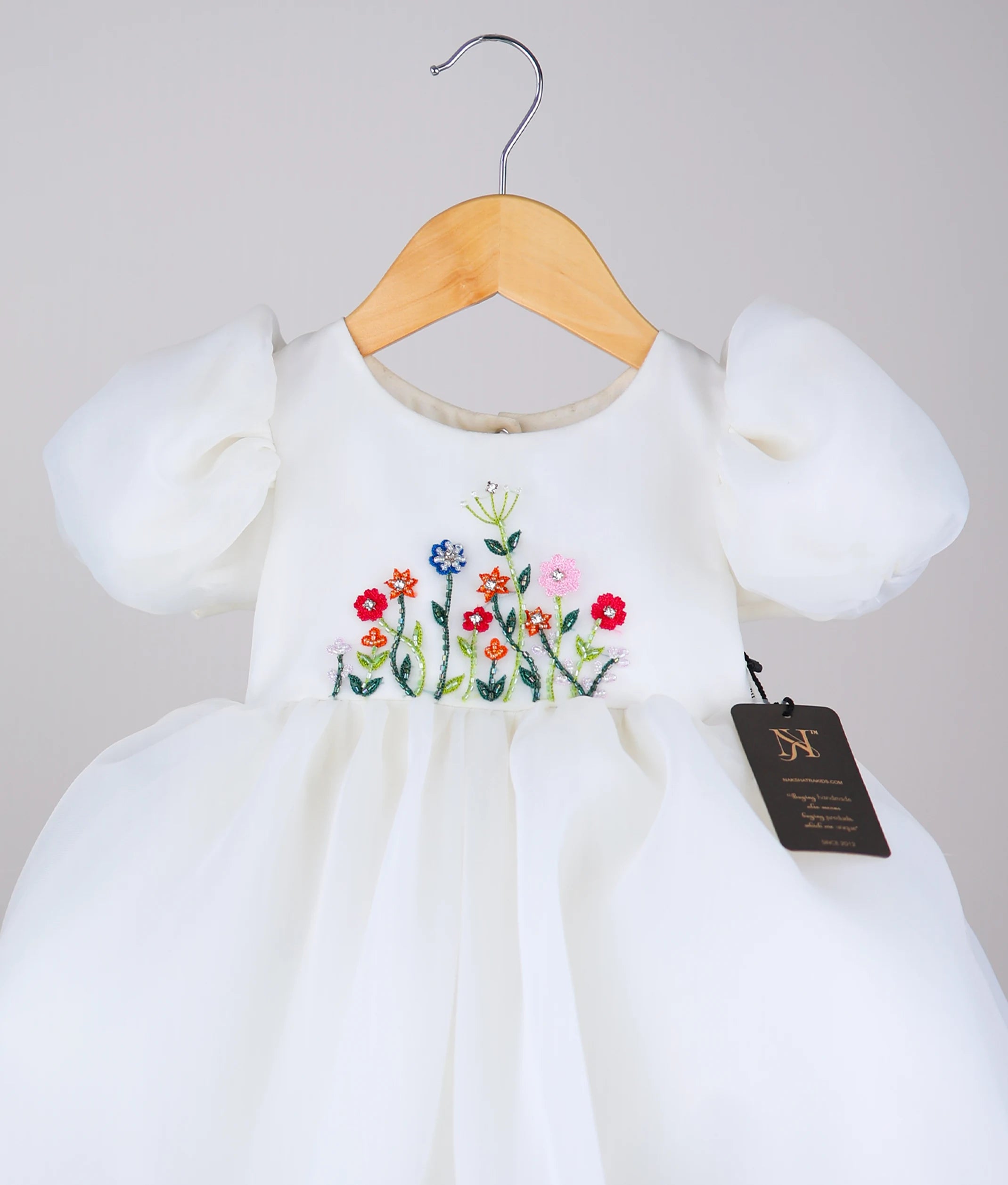Offwhite Plain Organza Flower Theme Dress For Baby Girl [Ready to Ship : 5268]