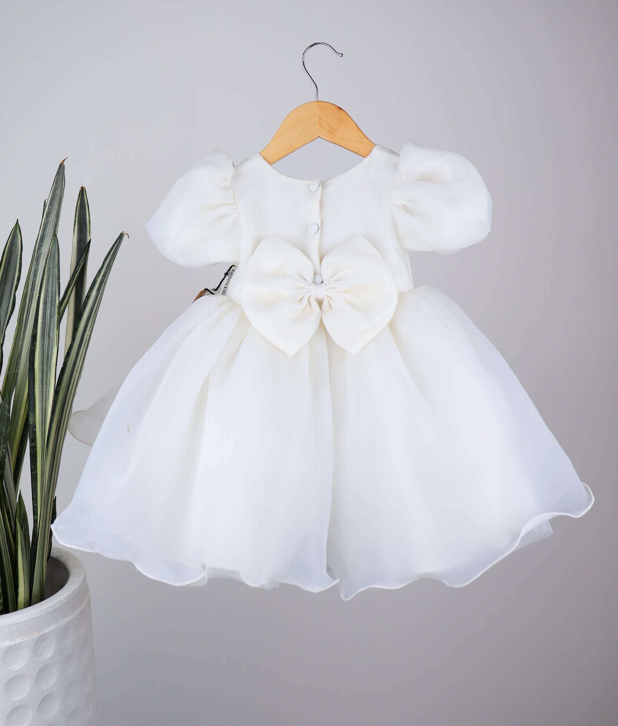 Offwhite Plain Organza Flower Theme Dress For Baby Girl [Ready to Ship : 5268]