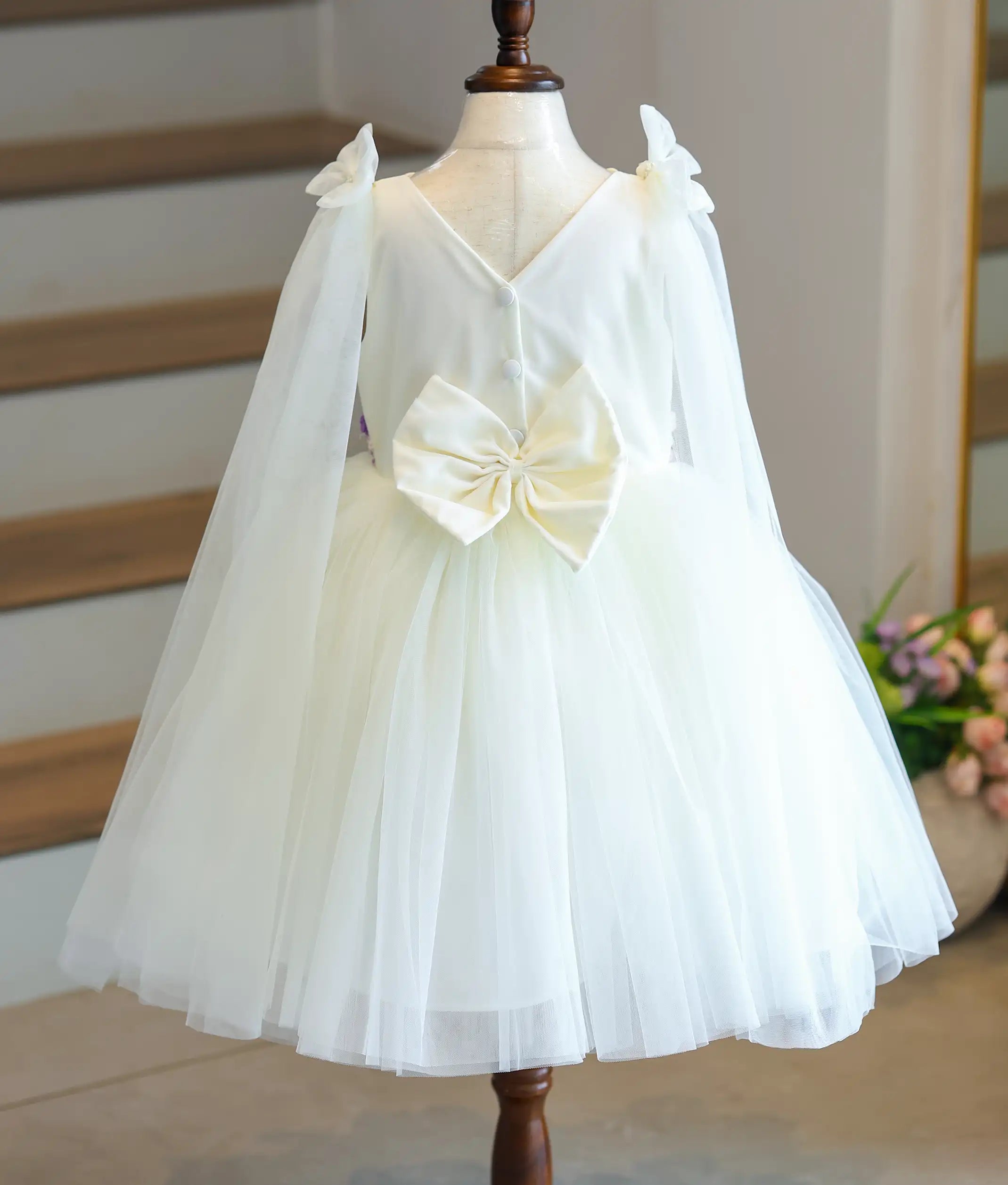 Off White Tulle Net Handworked Multi Theme Birthday Frock For Baby Girl [5280]