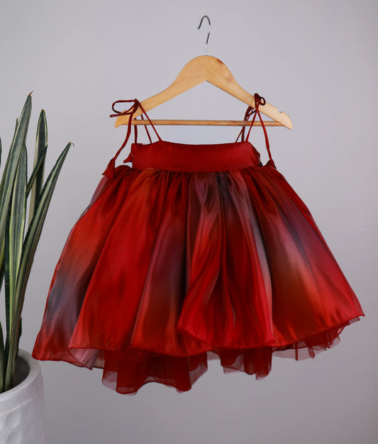 Red multi-shade high-low birthday frock for baby girl 