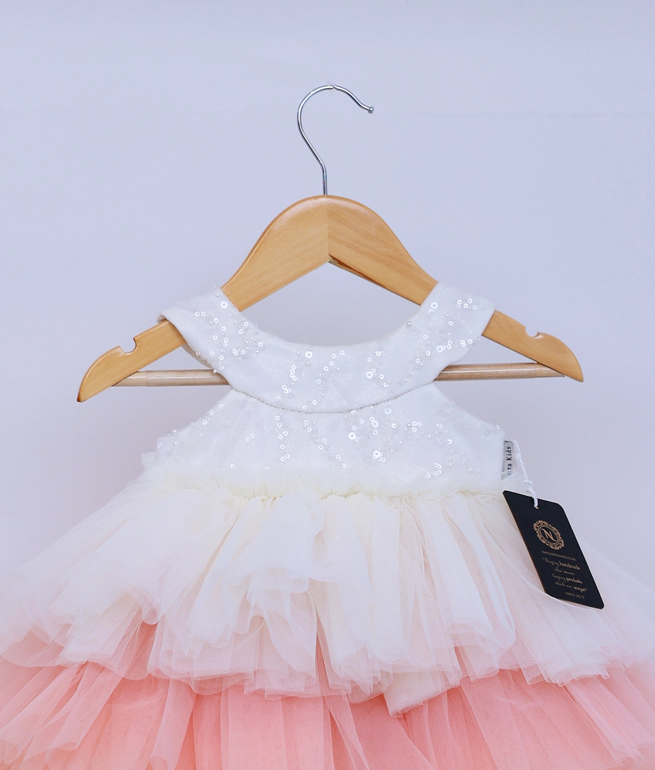 Off White Round Neck Yoke with Multicolor Step Frock For Baby Girl Birthday [Ready To Ship:5304]