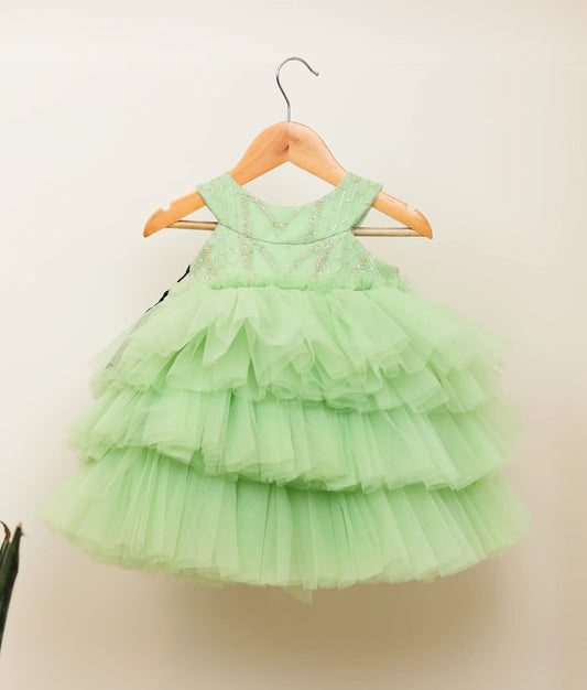 Pastel Green Tulle Net Birthday Frock For Baby Girl [Ready to ship:5306]