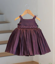 Coffee brown Laser Organza Handworked Birthday Frock For Baby Girl [Ready To Ship: 5321]