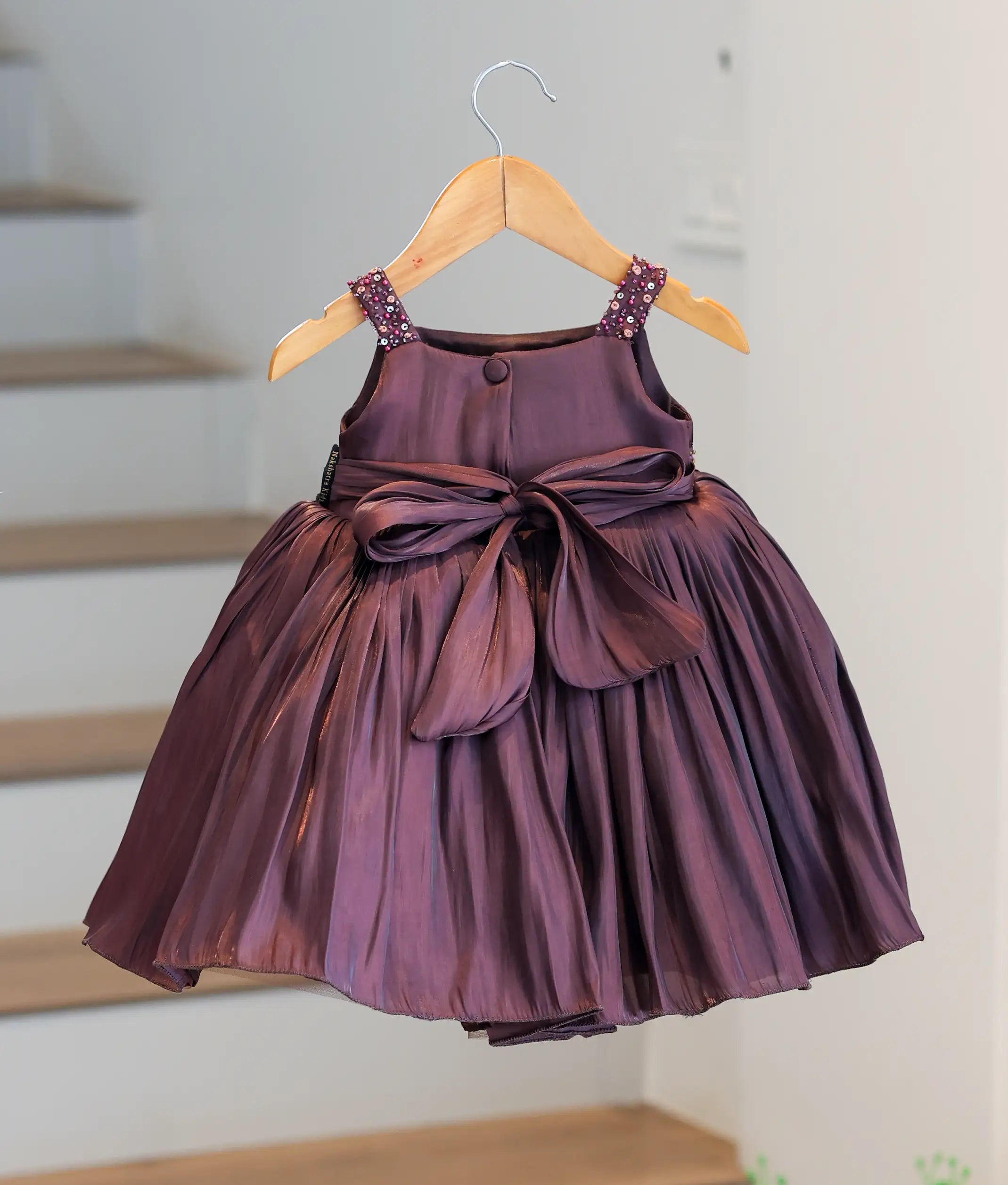 Coffee brown Laser Organza Handworked Birthday Frock For Baby Girl [Ready To Ship: 5321]