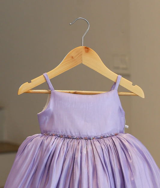 Lavender Laser Organza Birthday Frock For Baby Girl [Ready To Ship: 5236]