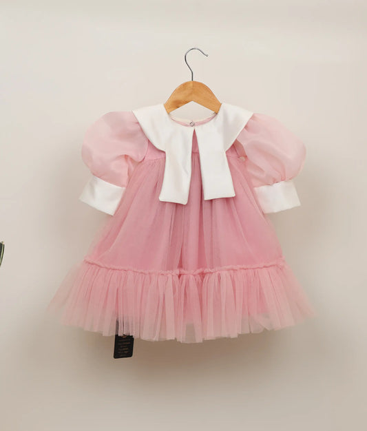 Pastel Pink Tulle Net Christmas Frock for Baby Girl [Ready To Ship: 5339]