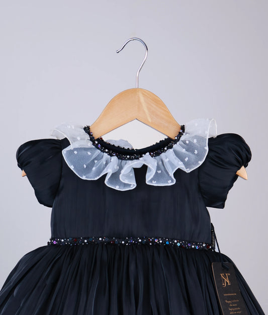 Black Lacer Organza Handworked Birthday Gown For Baby Girl [Ready to ship:5376]