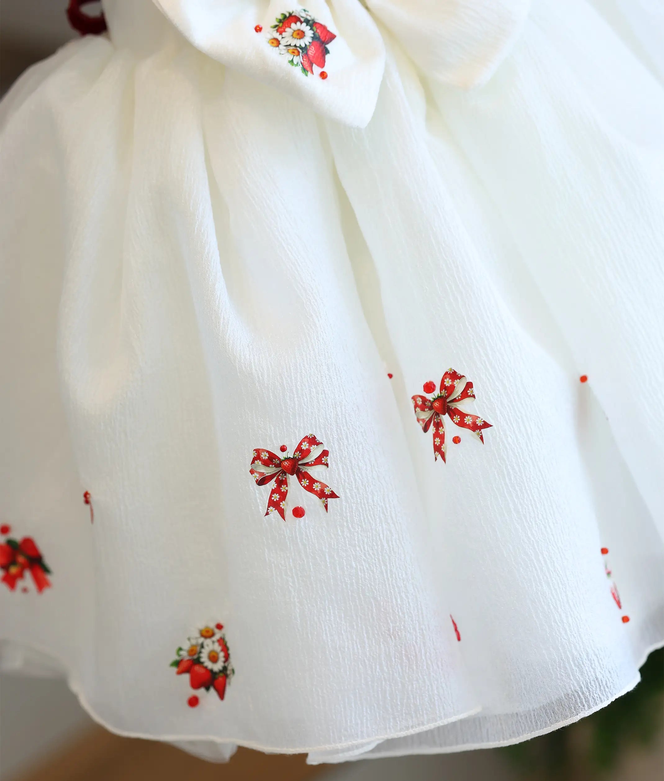 Off-White Crush Organza Handworked Stawberry Theme Frock for Baby Girl [Pre Order: 5384]