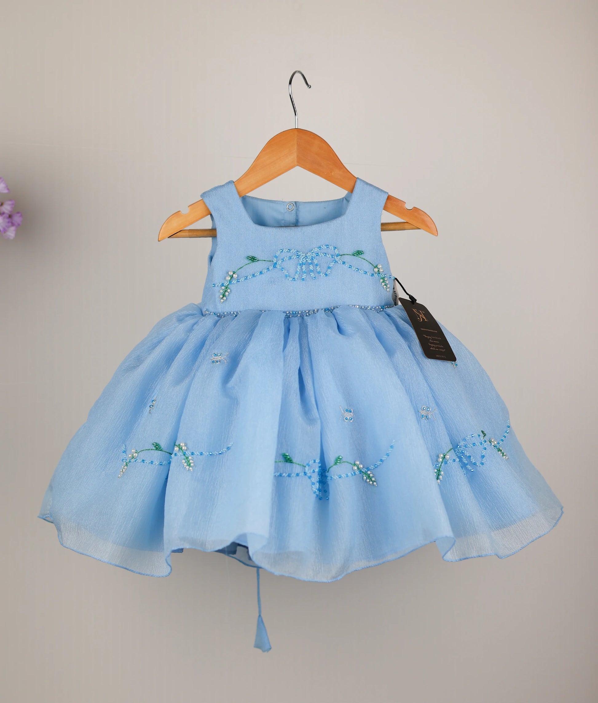 Elegant Blue organza floral handworked premium frock 