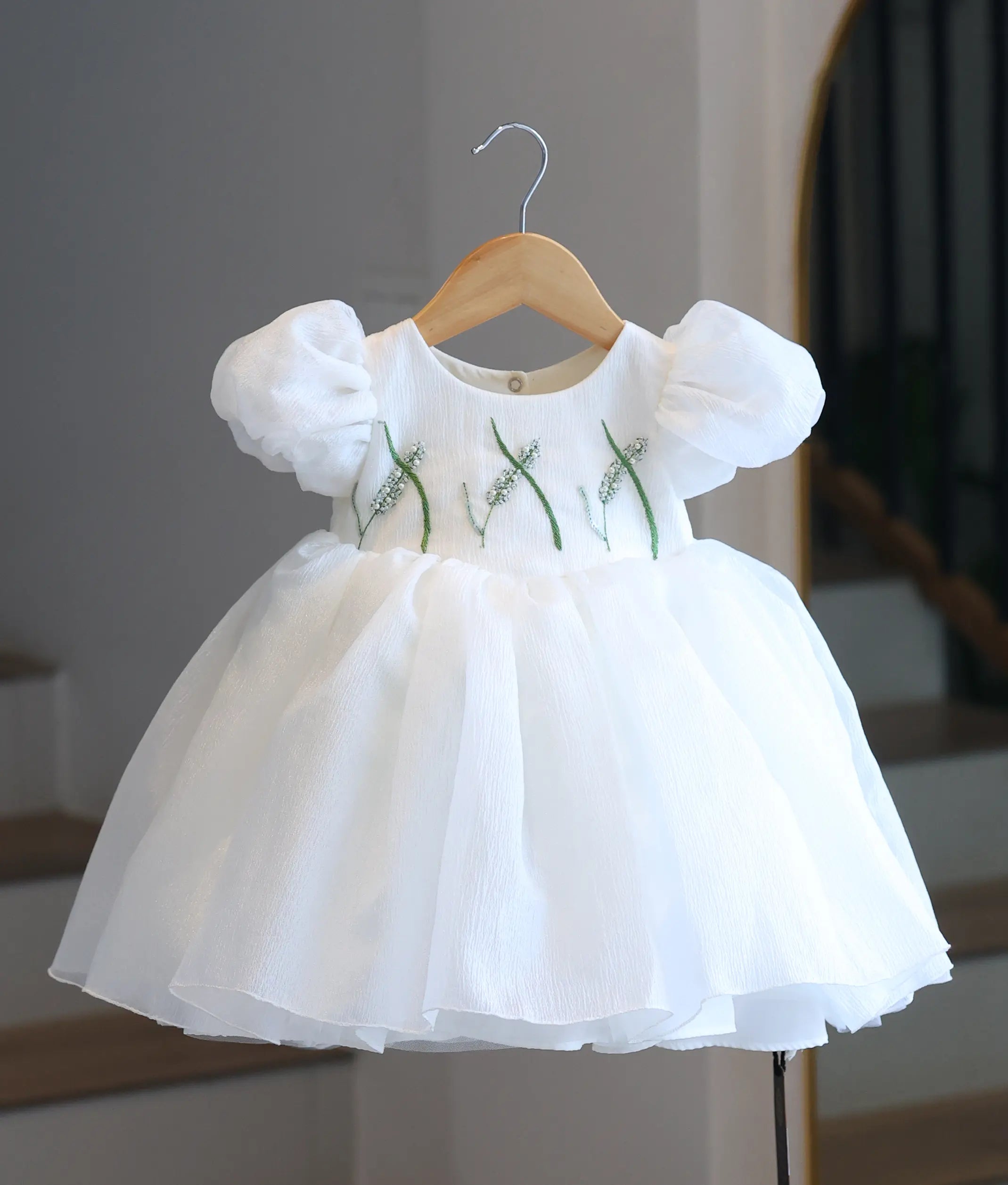 Off-White Crush Organza Handworked Birthday Frock for Baby Girl [5408]