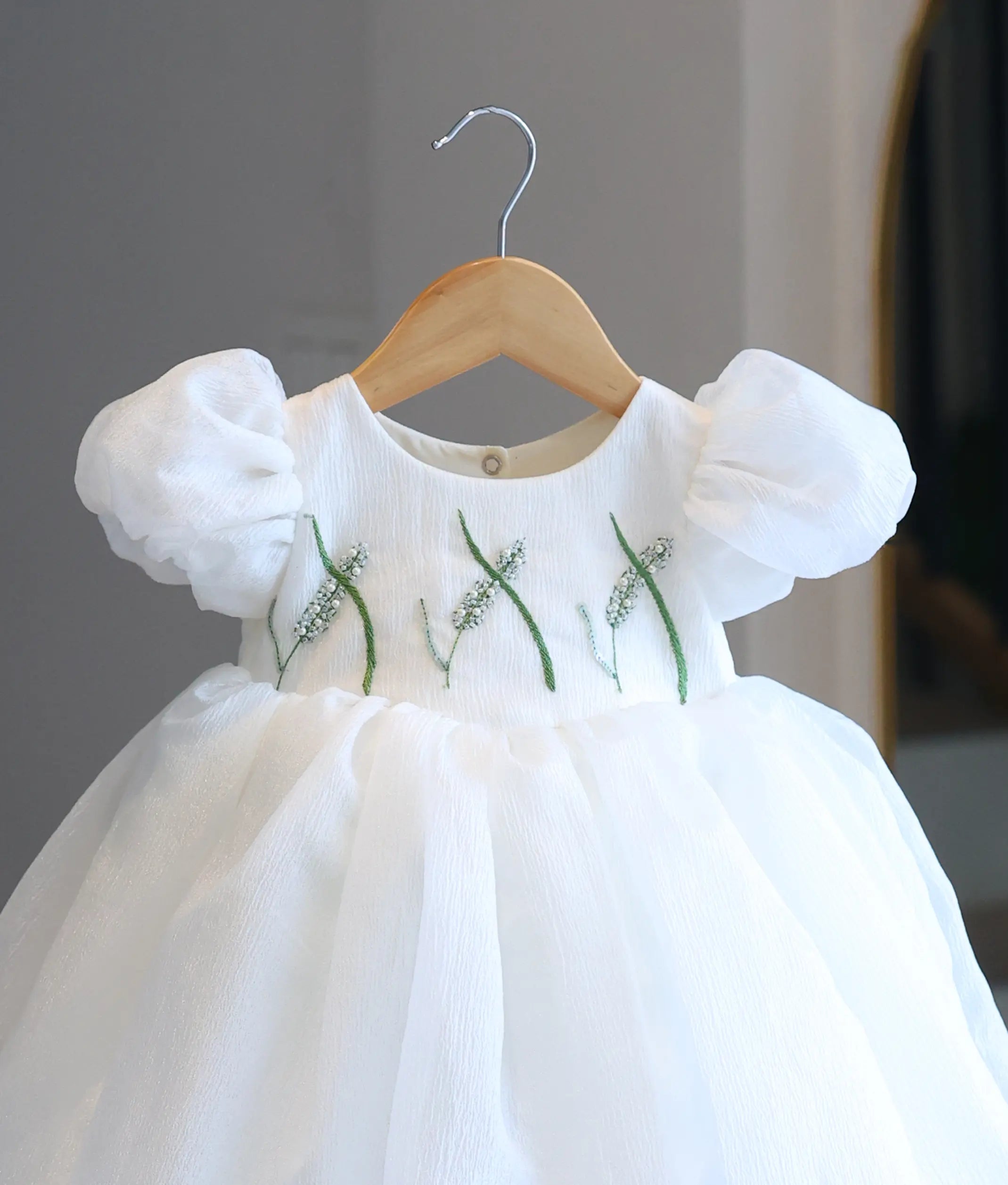 Off-White Crush Organza Handworked Birthday Frock for Baby Girl [5408]