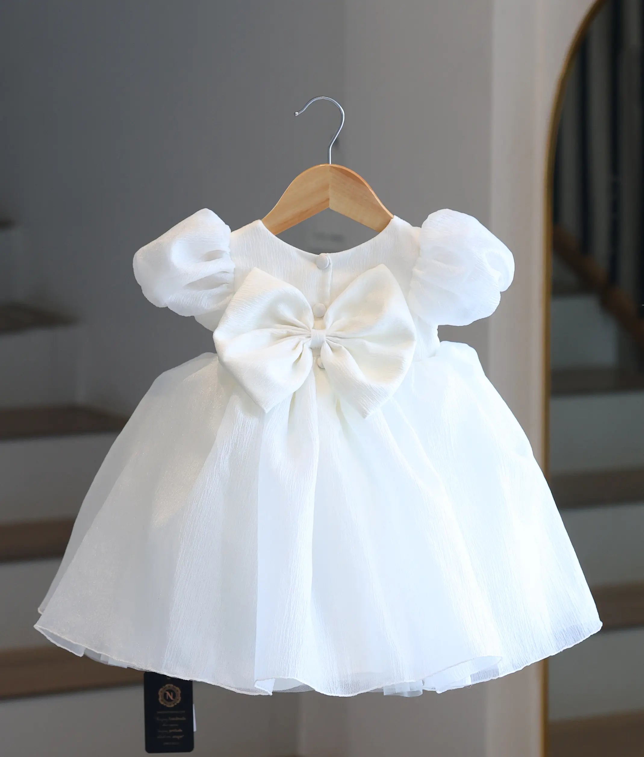 Off-White Crush Organza Handworked Birthday Frock for Baby Girl [5408]