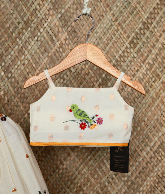 Off-white Cotton Embroidery Top With Floral Embroidery Skirt For Baby Girl [Ready To Ship: 5435]