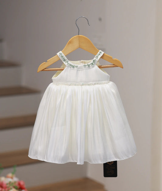 off-white Lacer Organza Handworked Baptism Frock For Baby Girl [Ready To Ship: 5529]