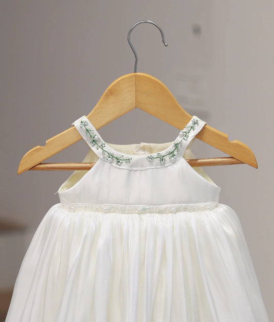 off-white Lacer Organza Handworked Baptism Frock For Baby Girl [Ready To Ship: 5529]
